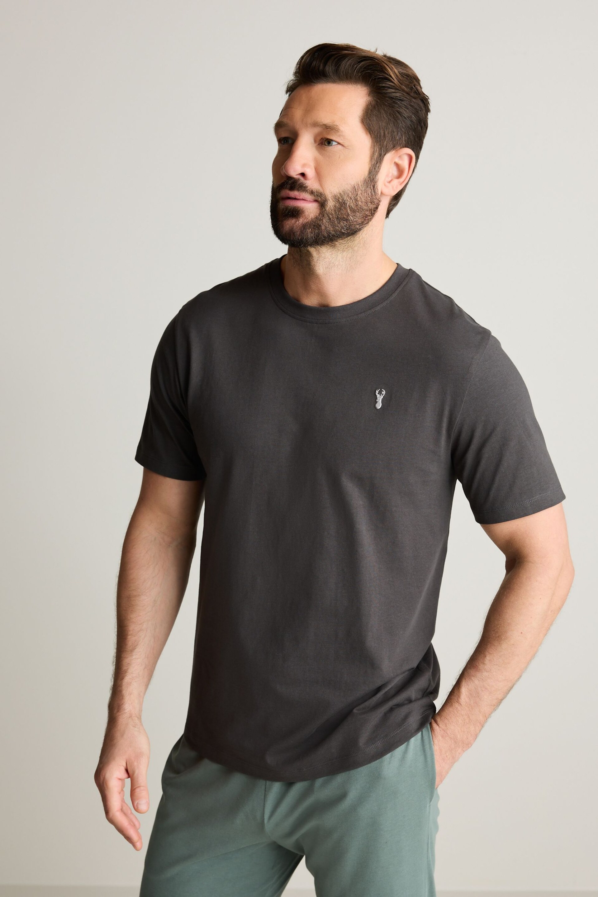 Grey/Sage Green Short Sleeve Jersey Pyjamas Set - Image 3 of 14