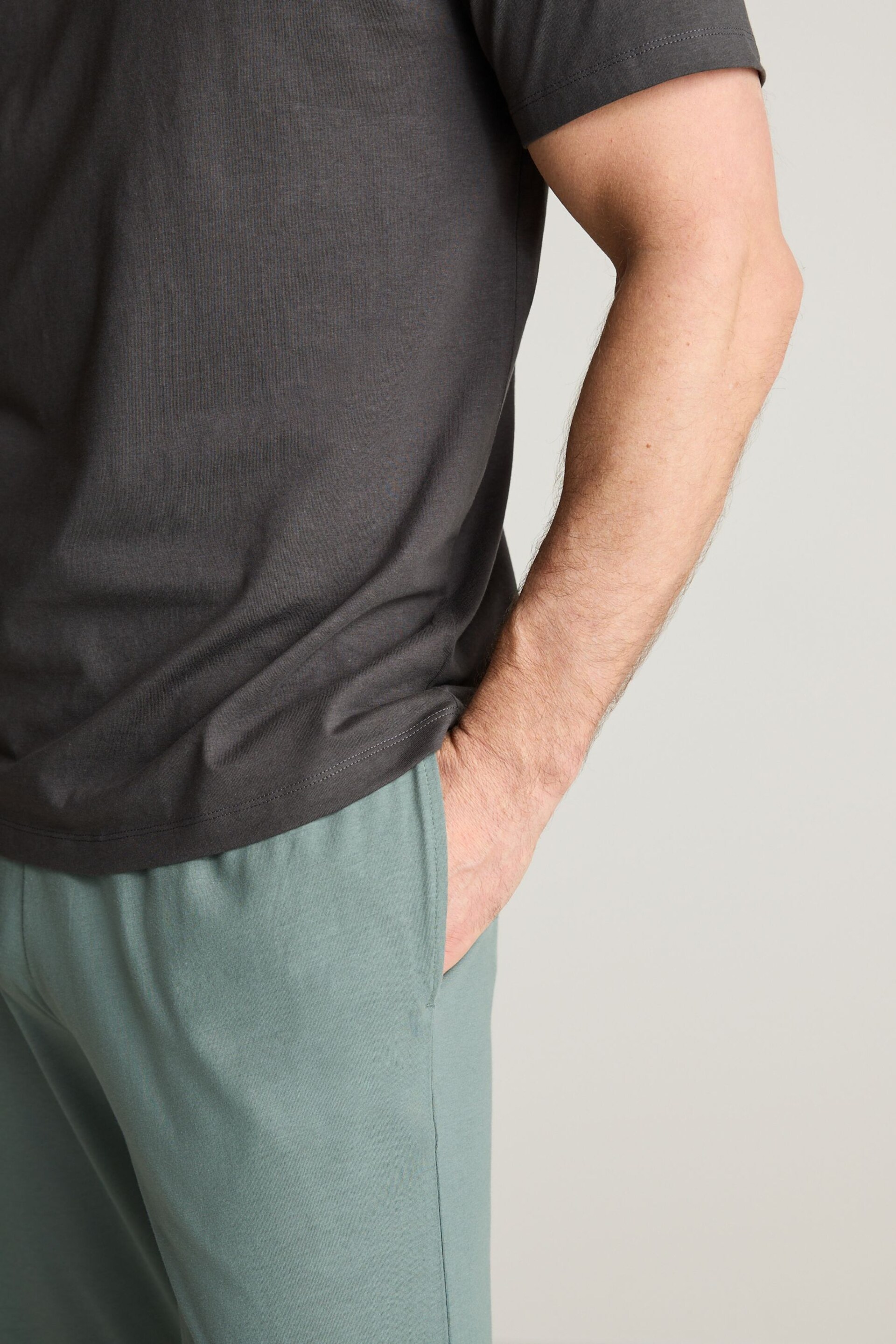 Grey/Sage Green Short Sleeve Jersey Pyjamas Set - Image 4 of 14