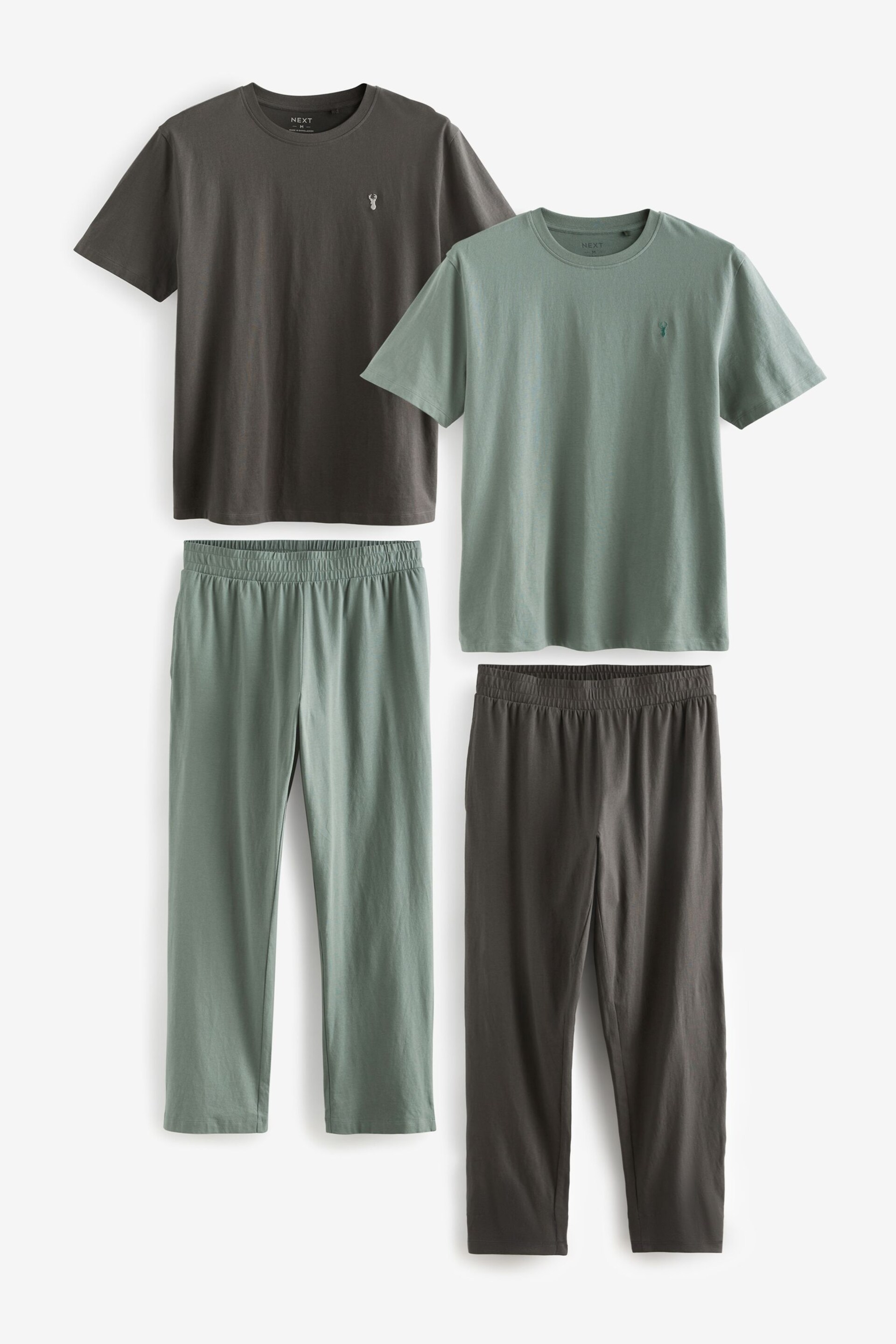 Grey/Sage Green Short Sleeve Jersey Pyjamas Set - Image 8 of 14