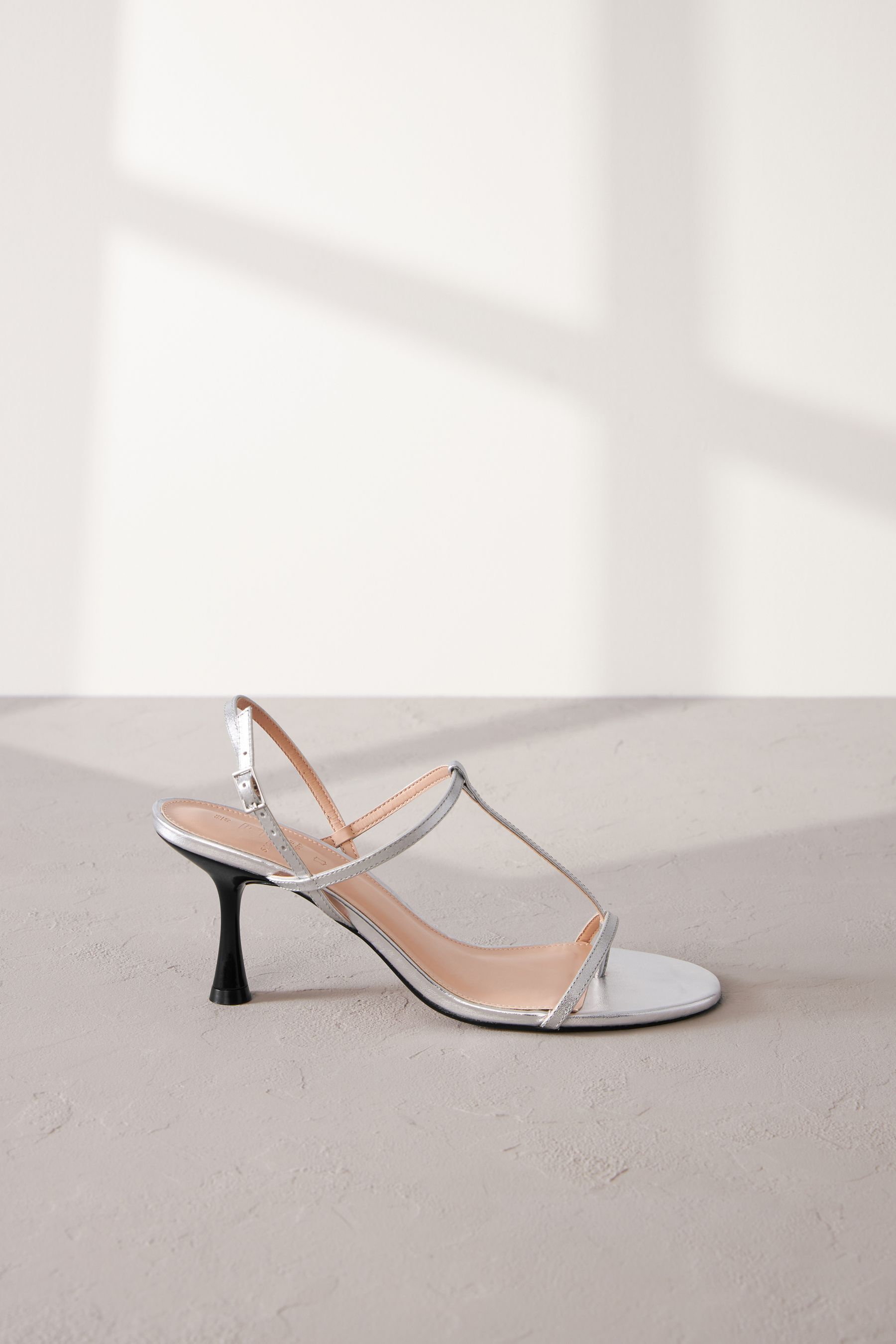 Buy Silver Print Signature Leather Toe Post Heeled Sandals from Next Luxembourg
