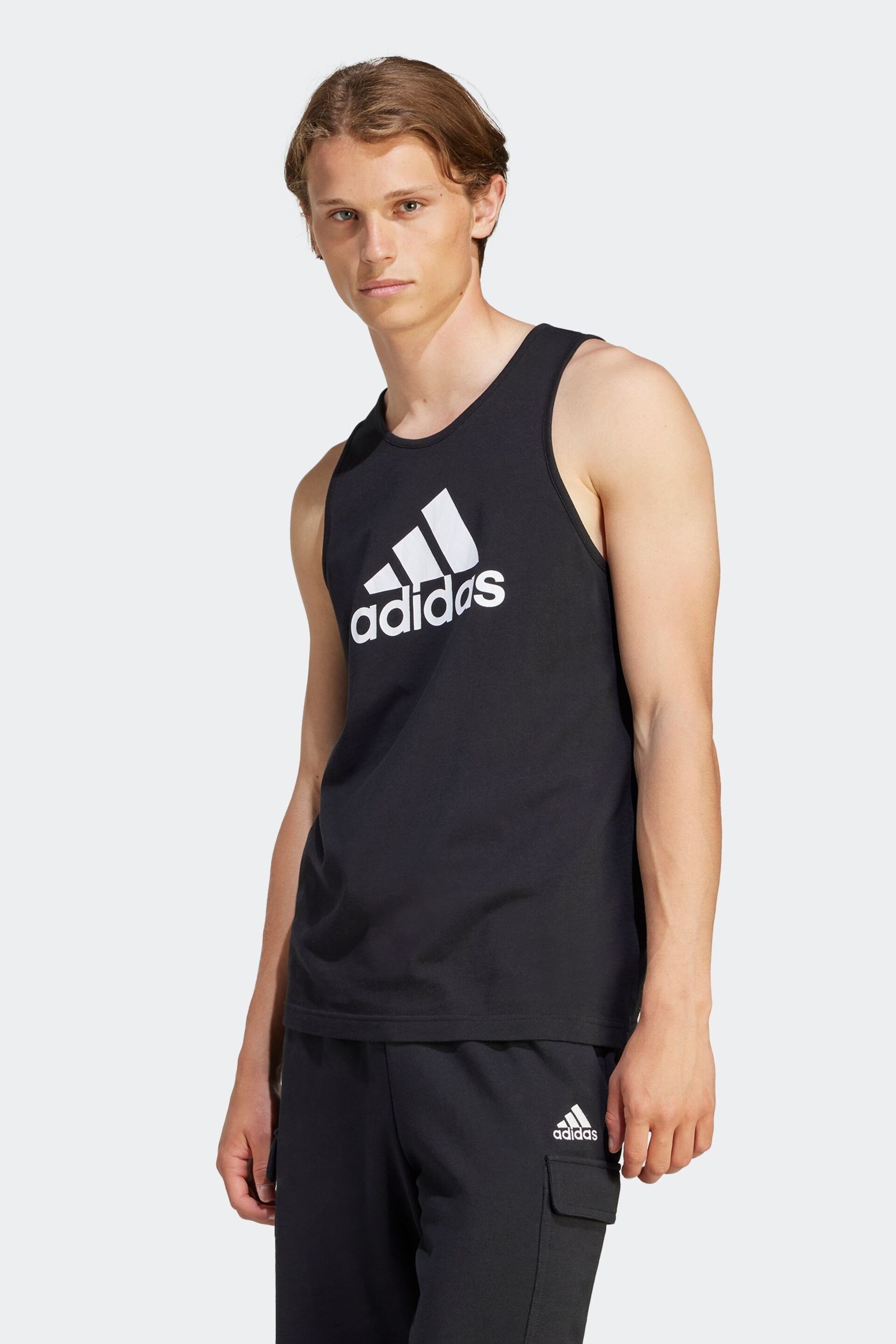 adidas Black/White Big Logo Vest Top - Image 1 of 7