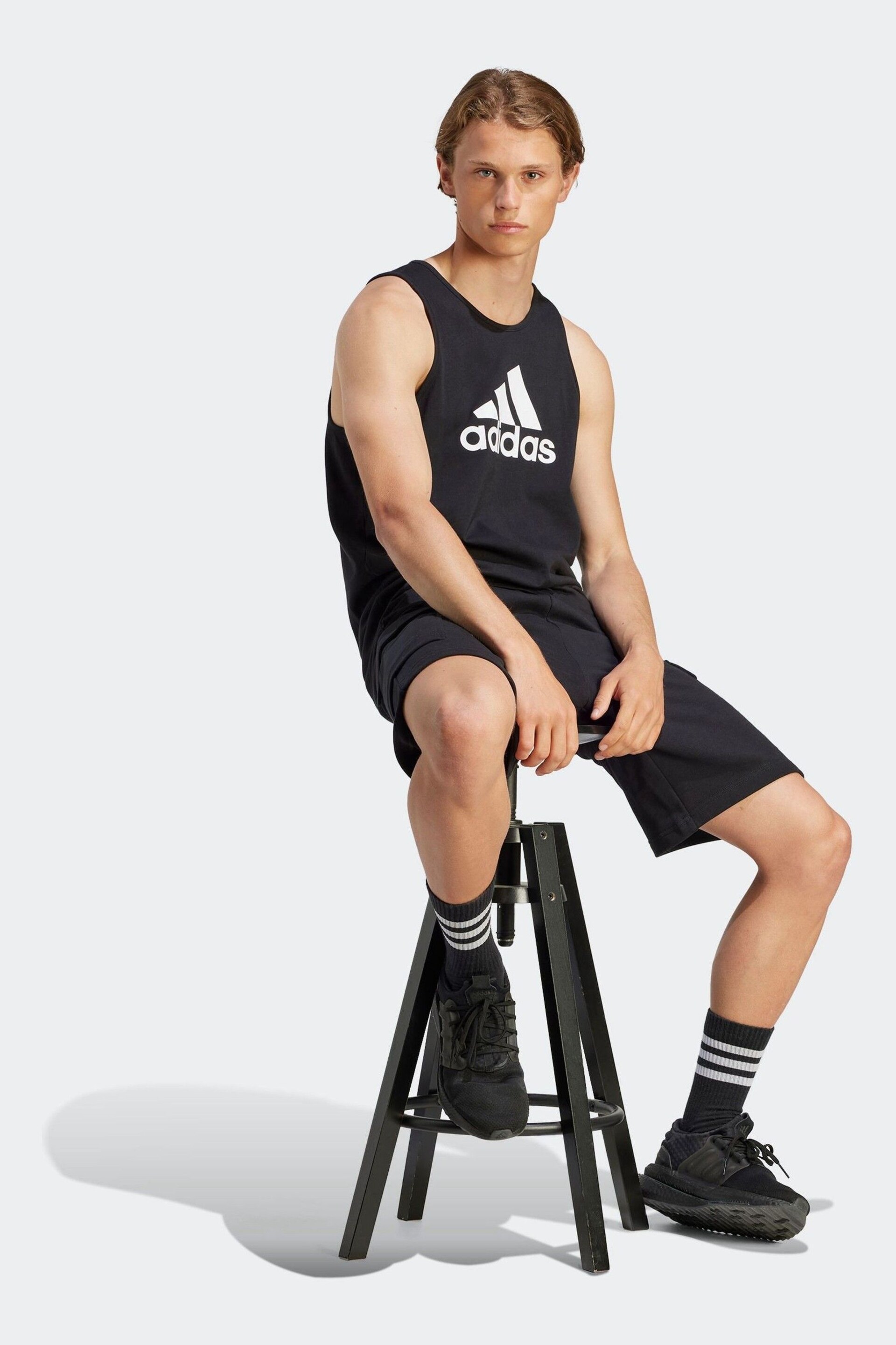 adidas Black/White Big Logo Vest Top - Image 3 of 7