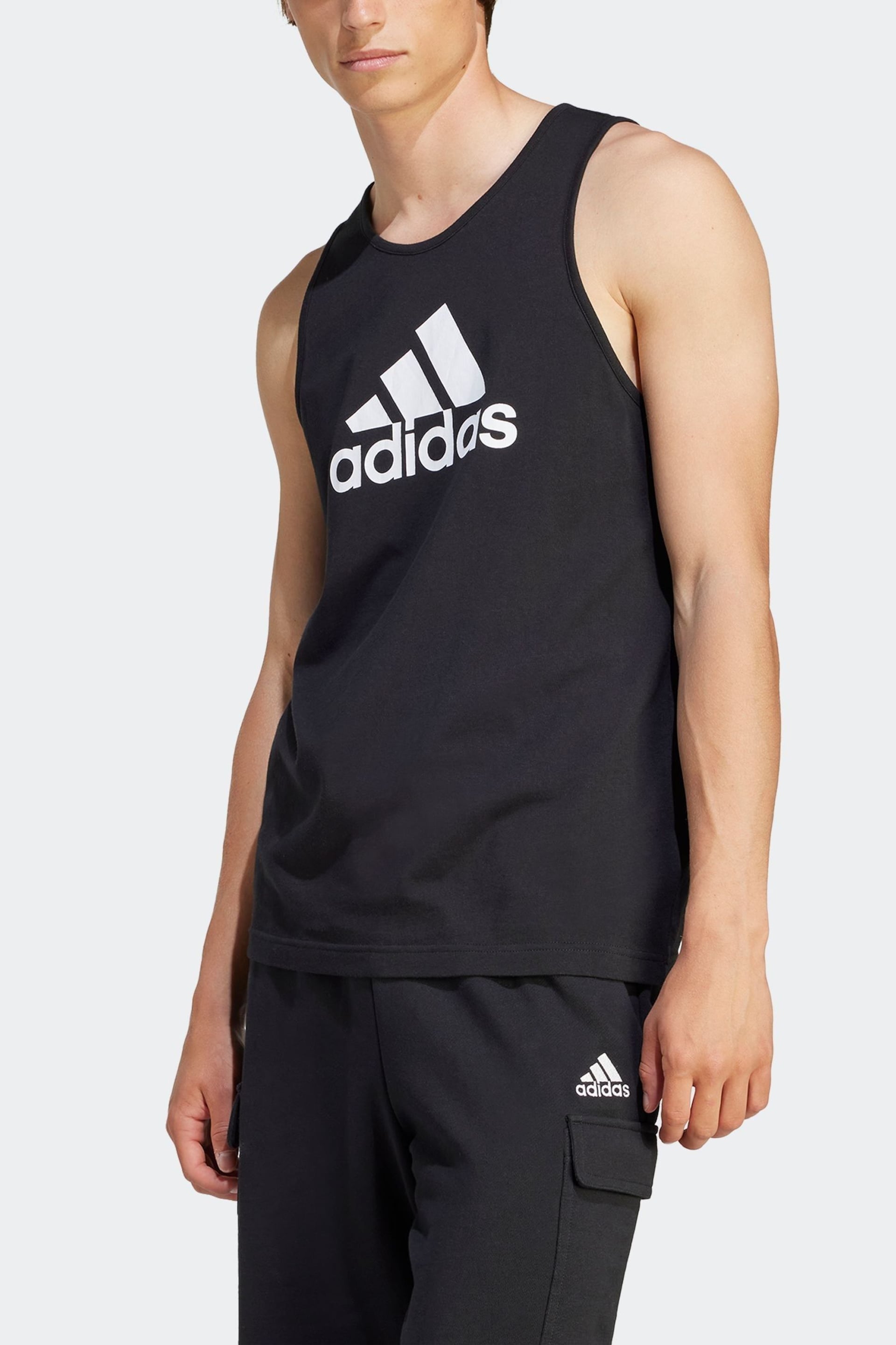 adidas Black/White Big Logo Vest Top - Image 4 of 7