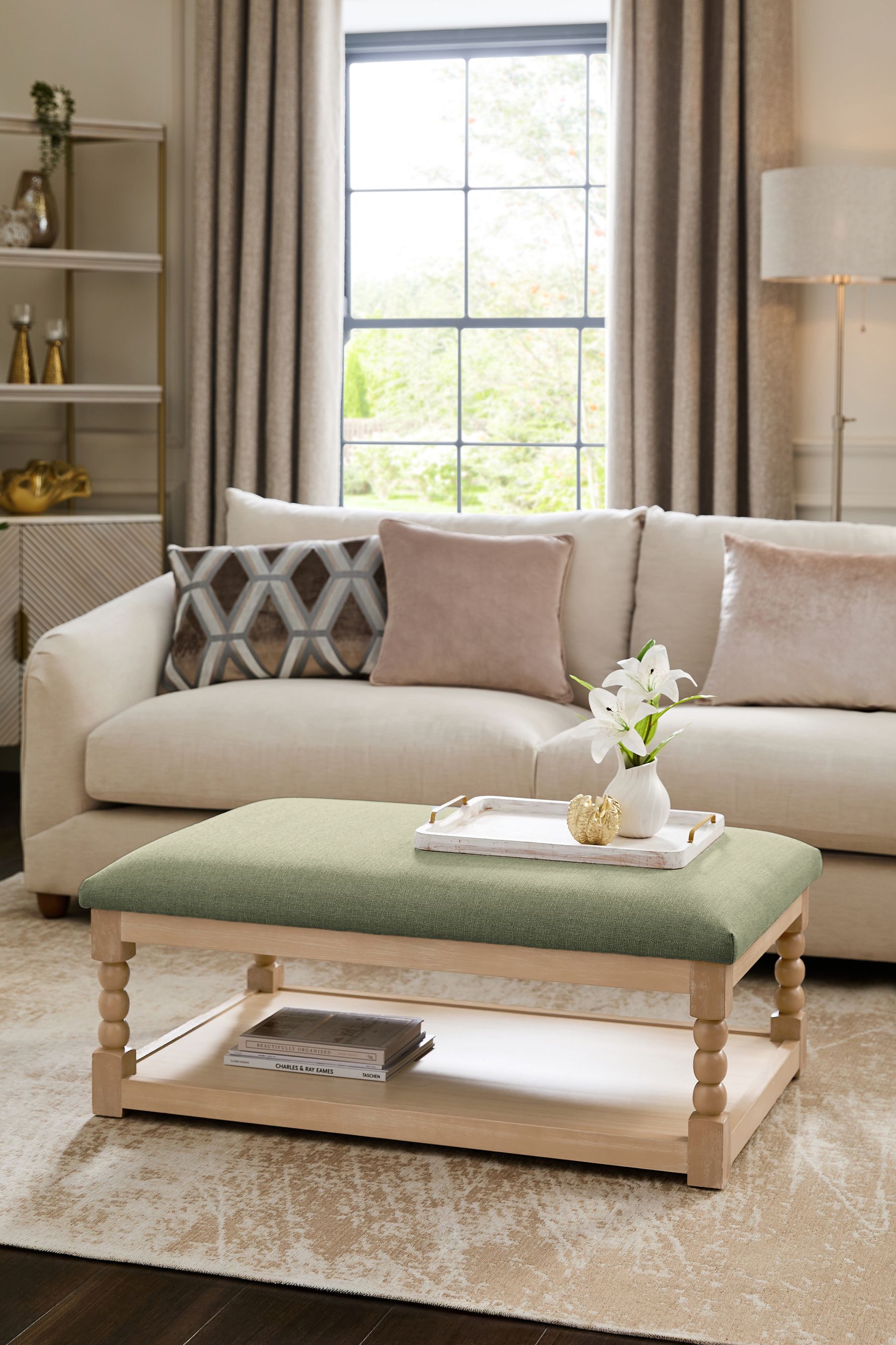 Buy Soft Texture Sage Green Lancaster Coffee Table Footstool from the Next UK online shop