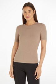 Calvin Klein Brown Modal Rib T-Shirt - Image 1 of 6