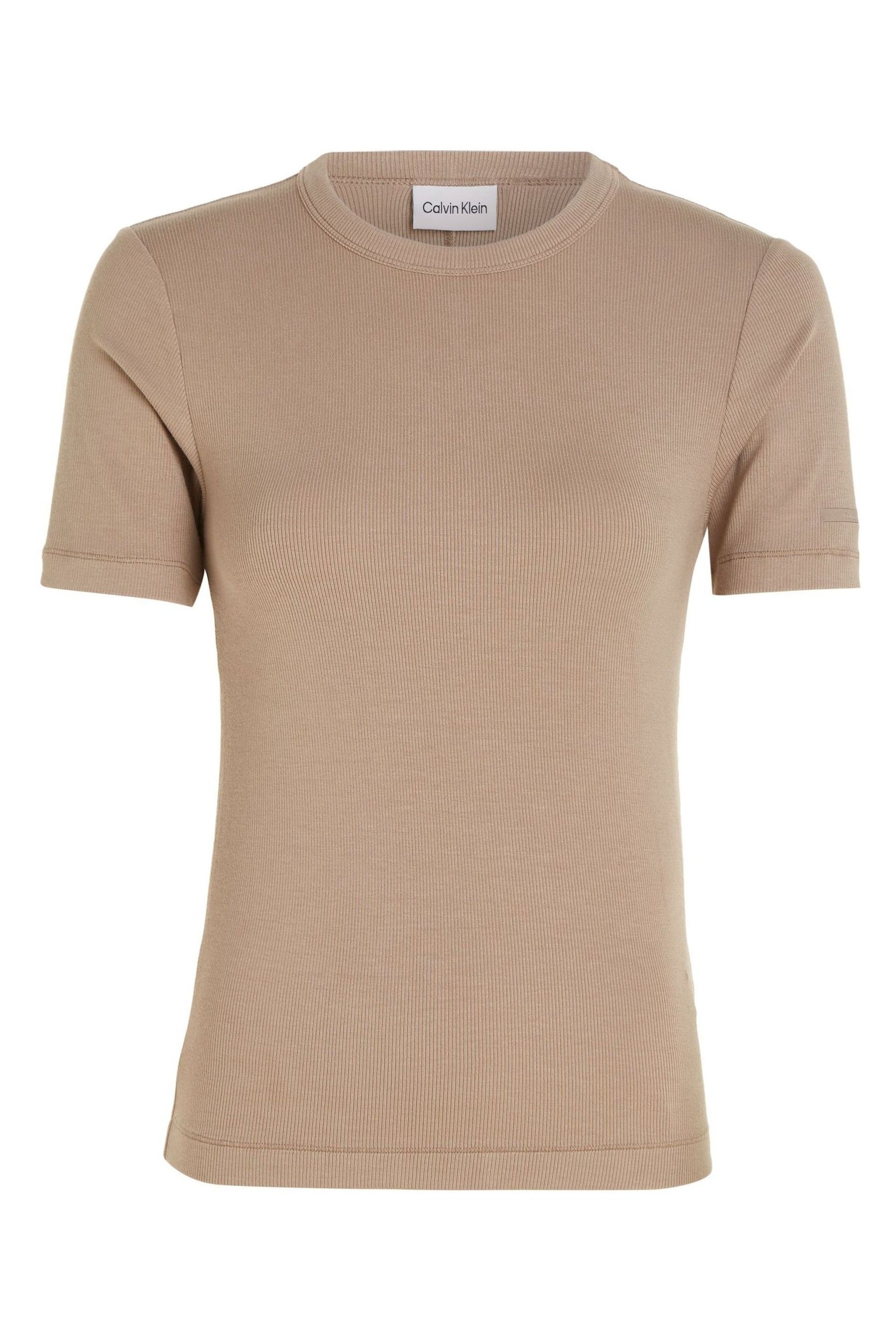 Calvin Klein Brown Modal Rib T-Shirt - Image 4 of 6