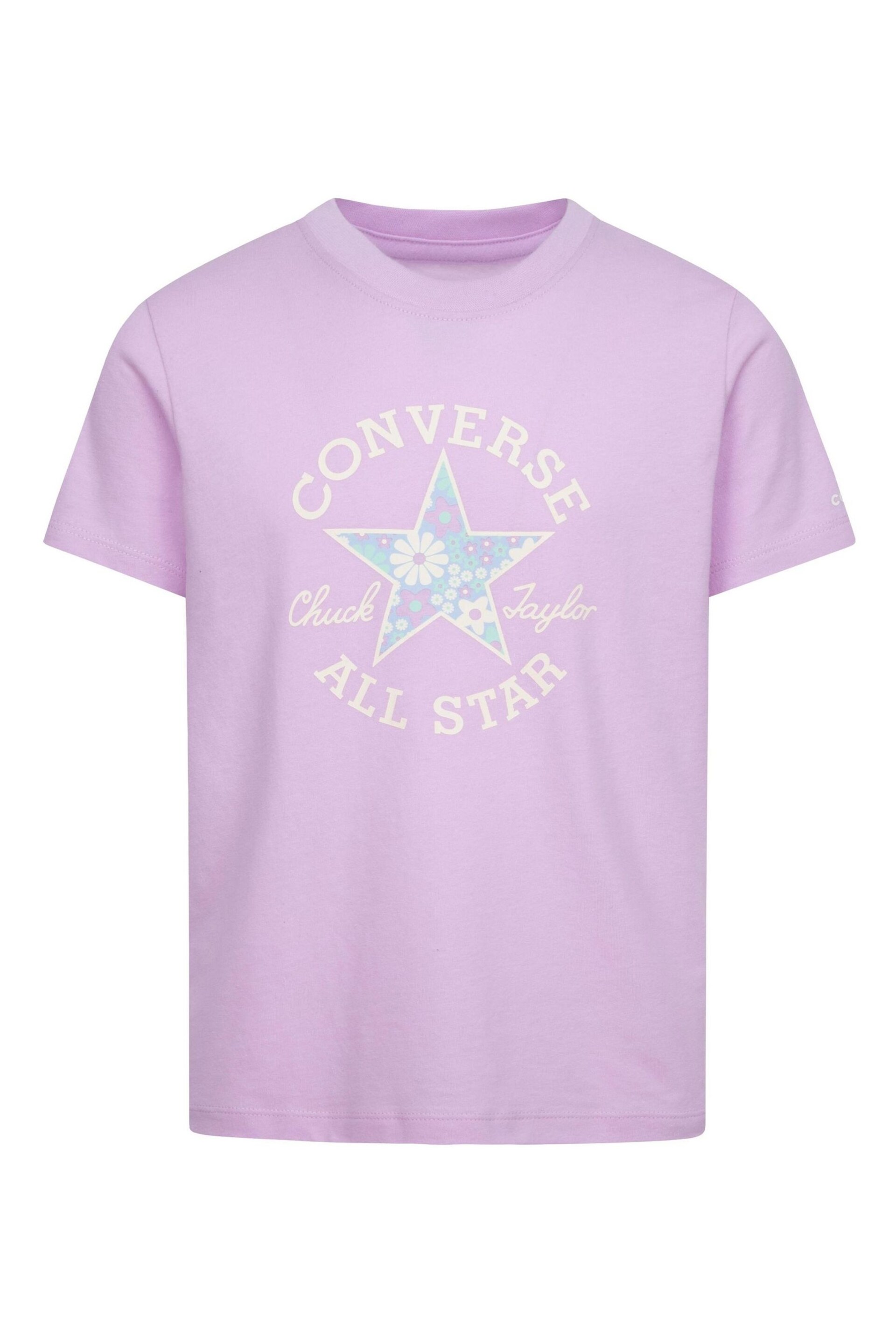 Converse Purple Floral Graphic T-Shirt - Image 1 of 2