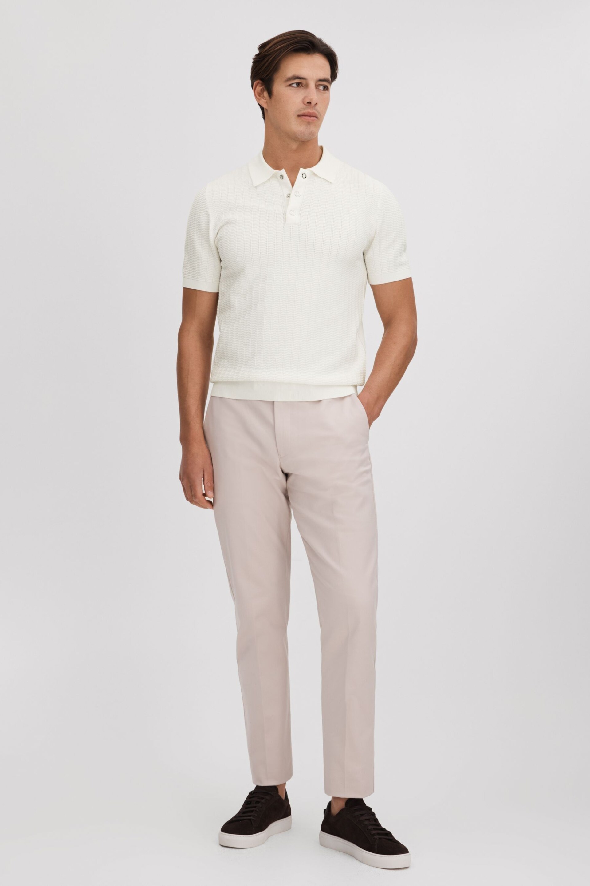 Reiss White Pascoe Textured Modal Blend Polo Shirt - Image 3 of 7