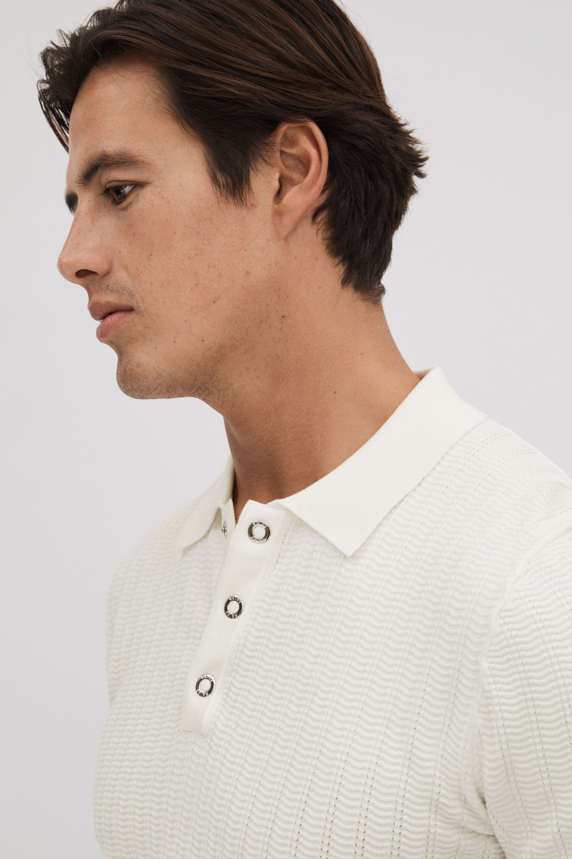 Reiss White Pascoe Textured Modal Blend Polo Shirt - Image 4 of 7