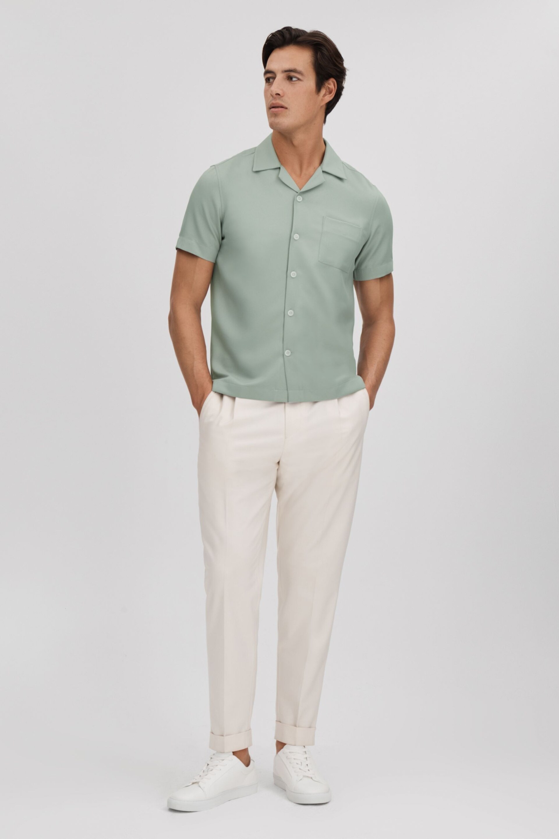 Reiss Pistachio Tokyo Cuban Collar Button-Through Shirt - Image 3 of 6