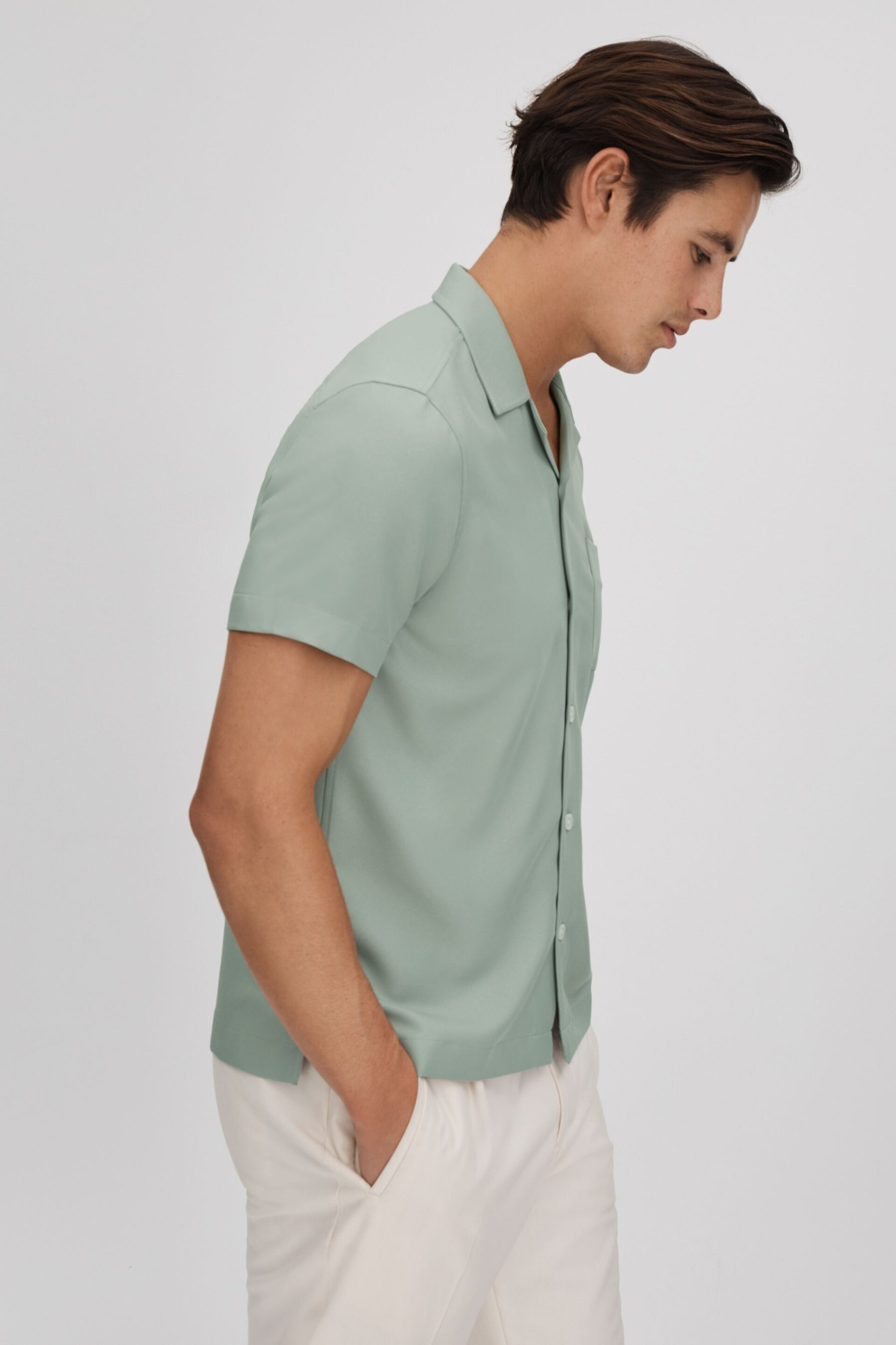 Reiss Pistachio Tokyo Cuban Collar Button-Through Shirt - Image 4 of 6