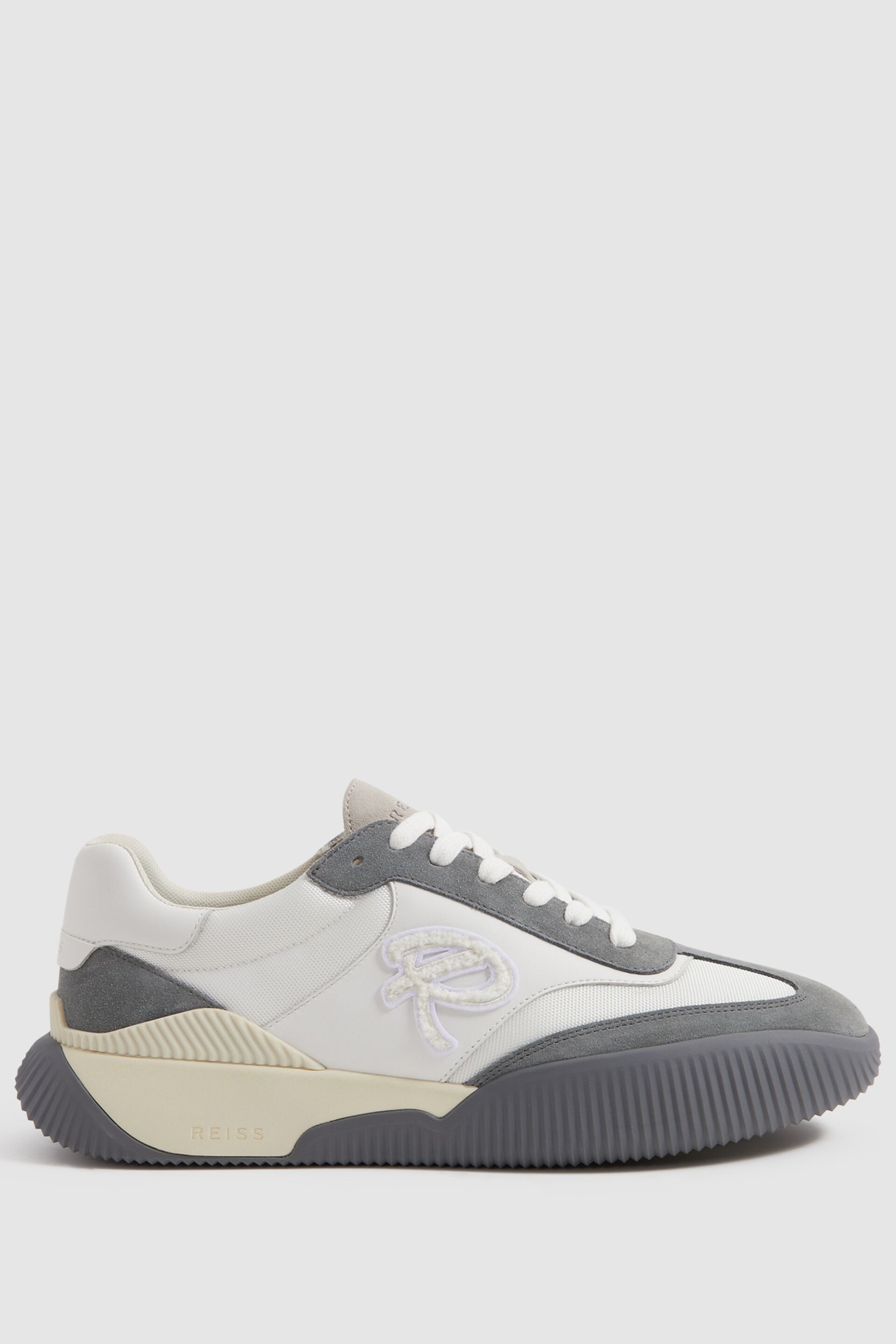 Reiss Grey/White Casper Leather Colourblock Running Trainers - Image 1 of 5