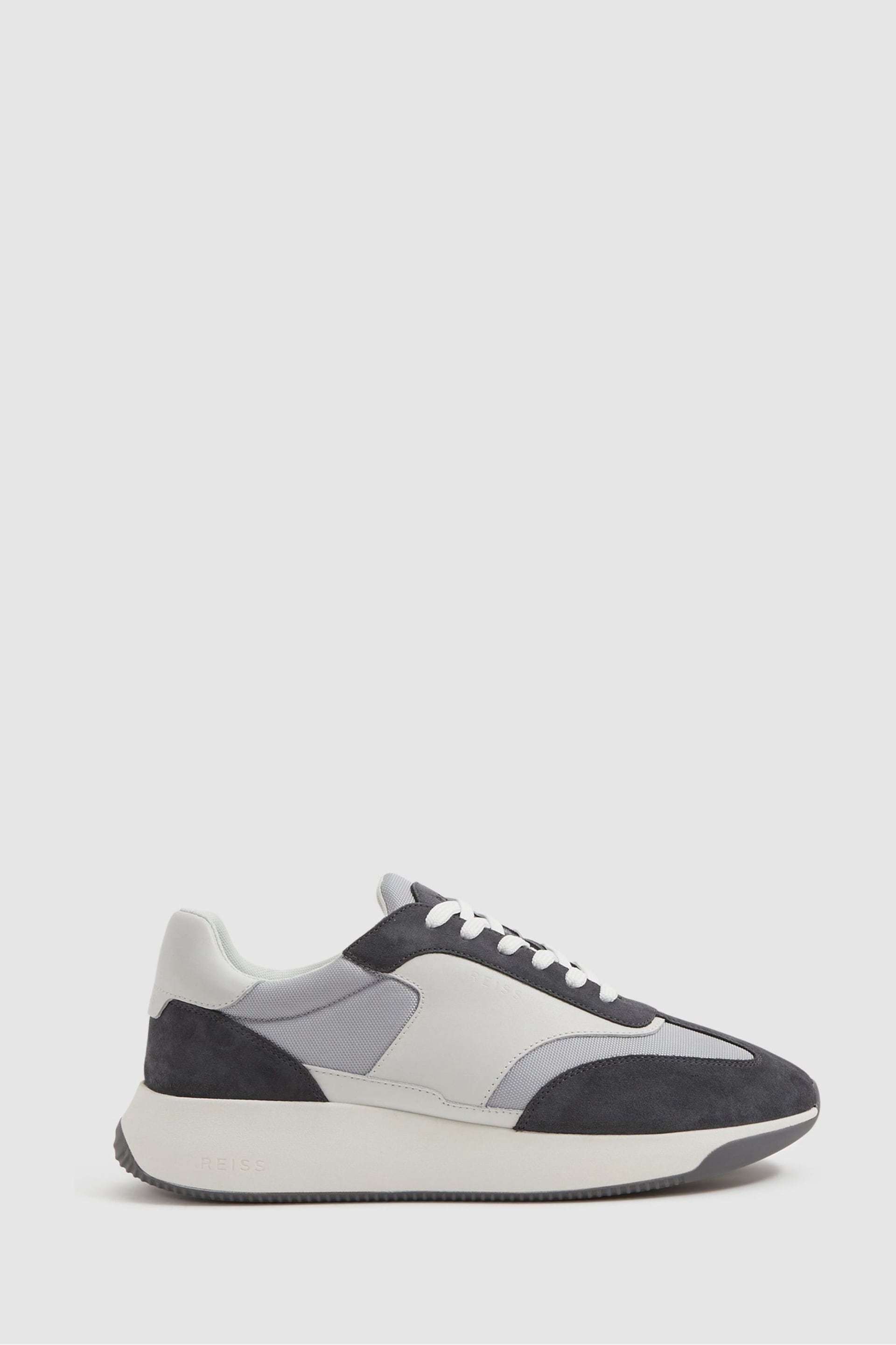 Reiss Grey Mix Emmett Leather Suede Running Trainers - Image 1 of 5