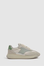 Reiss Pistachio/White Emmett Leather Suede Running Trainers - Image 1 of 4