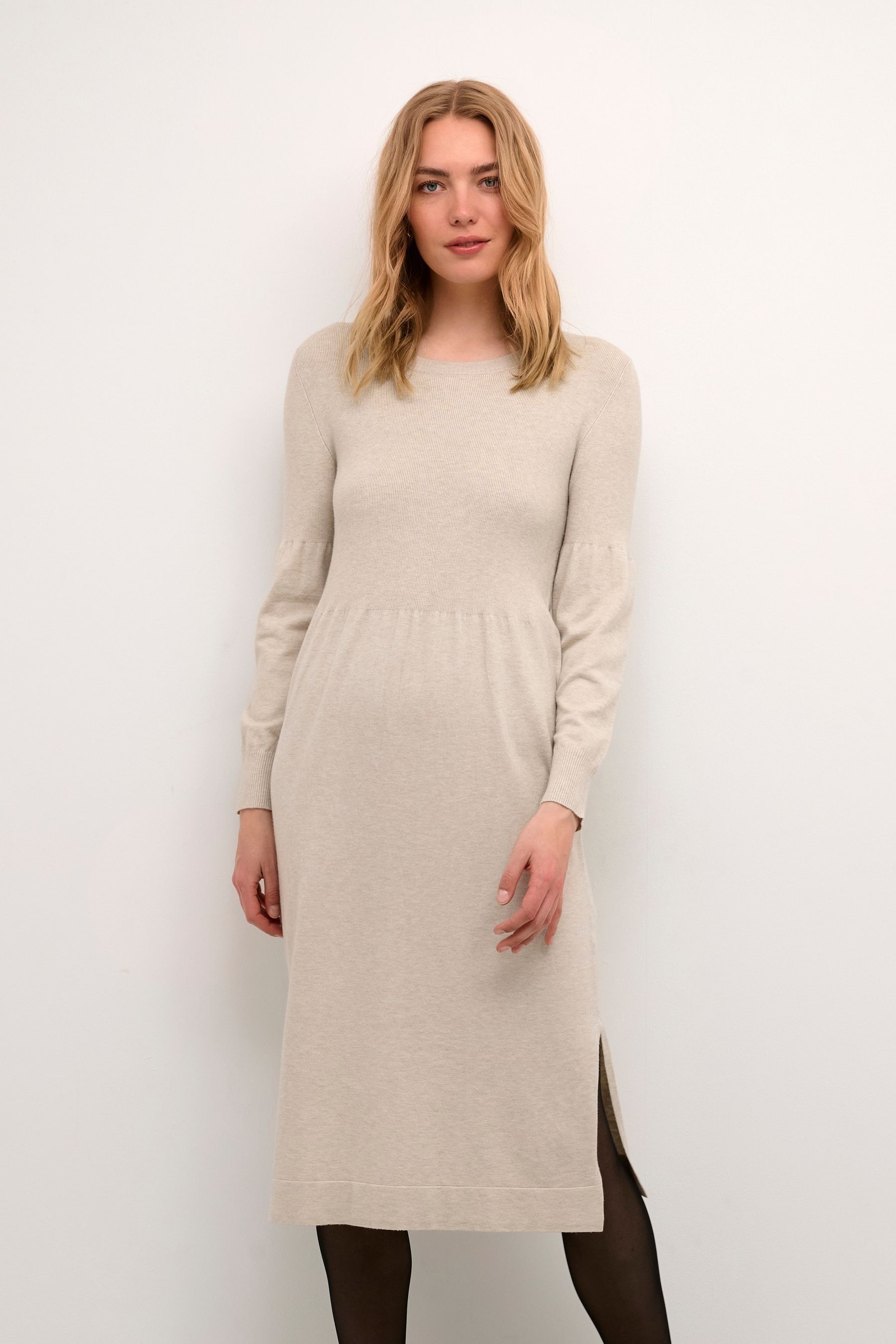 Cream Dela Below Knee Length Knit Dress