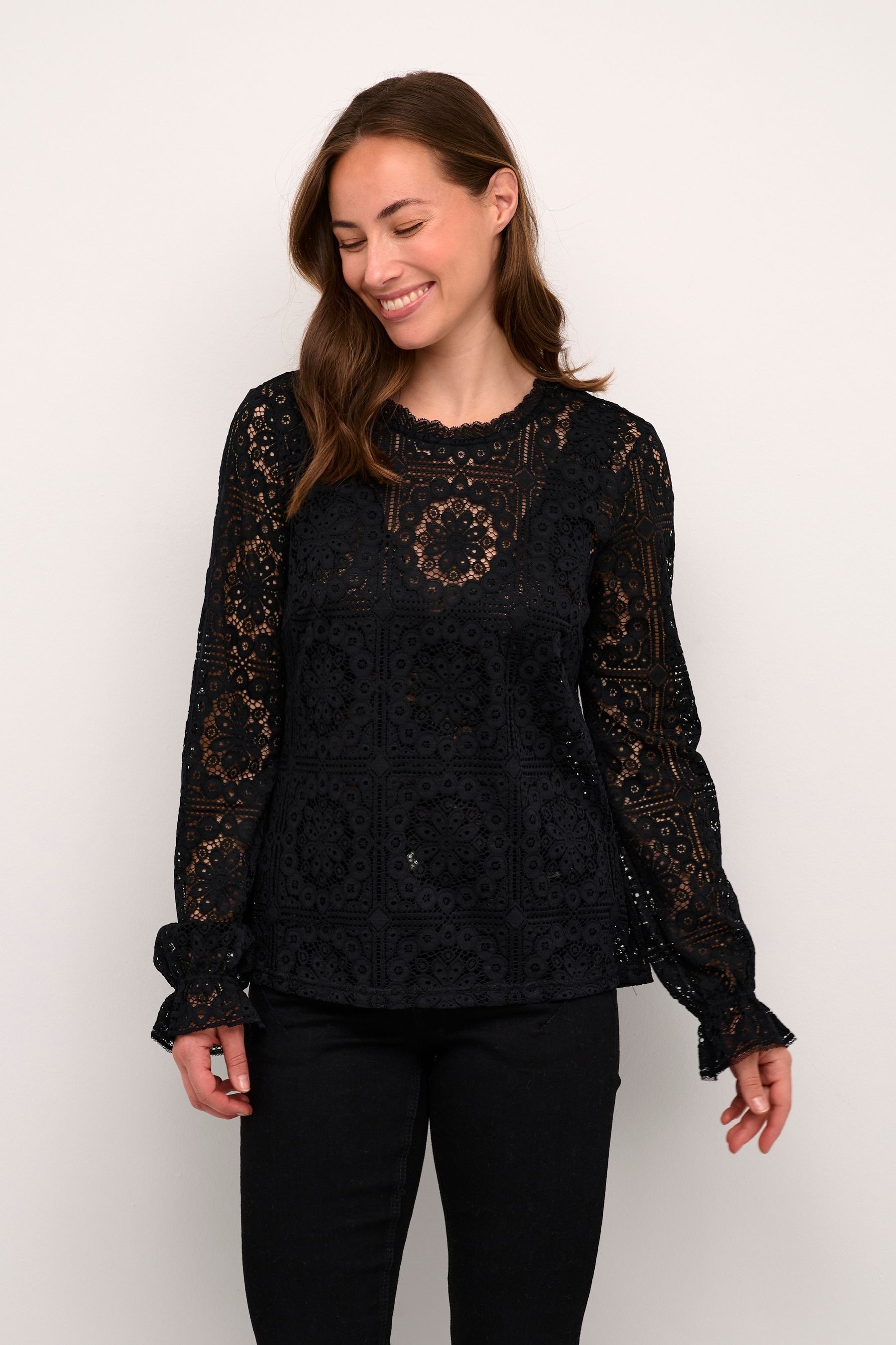Lace black blouse long sleeve cheap