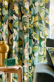 Green Multi Leaf Velvet Printed Eyelet Lined Curtains - Image 3 of 7