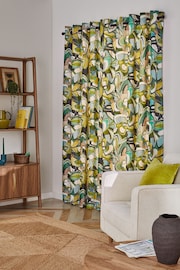 Green Multi Leaf Velvet Printed Eyelet Lined Curtains - Image 4 of 7