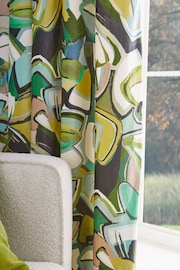 Green Multi Leaf Velvet Printed Eyelet Lined Curtains - Image 6 of 7