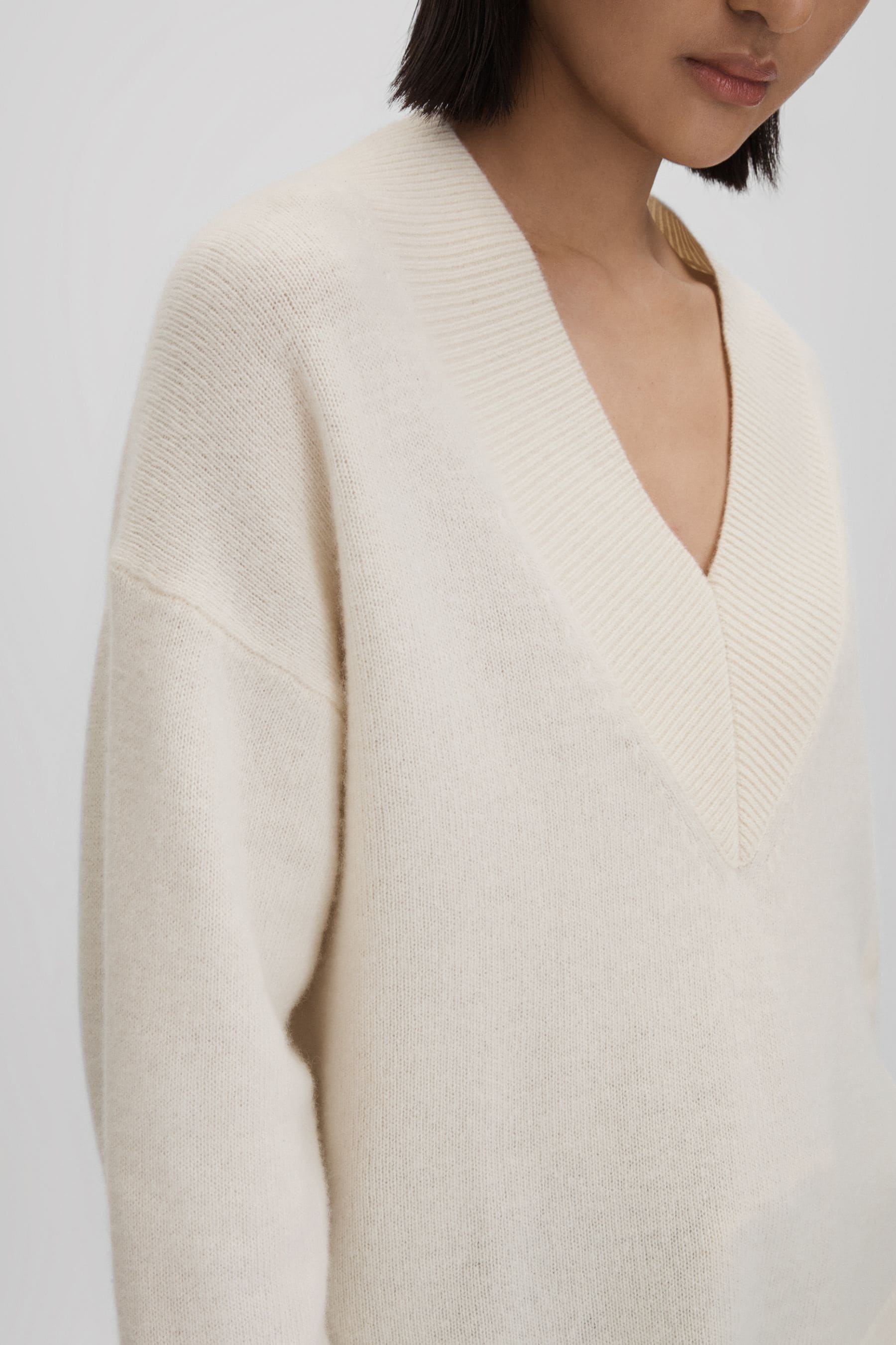 Buy Reiss Ivory Seren Oversized Wool Cashmere V Neck Jumper from the Next UK online shop