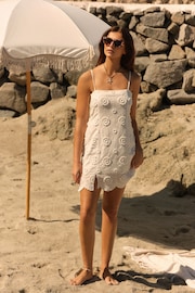 White 3D Embroidered Mini Summer Shift Dress - Image 3 of 11