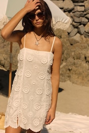 White 3D Embroidered Mini Summer Shift Dress - Image 5 of 11