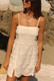 White 3D Embroidered Mini Summer Shift Dress - Image 7 of 11