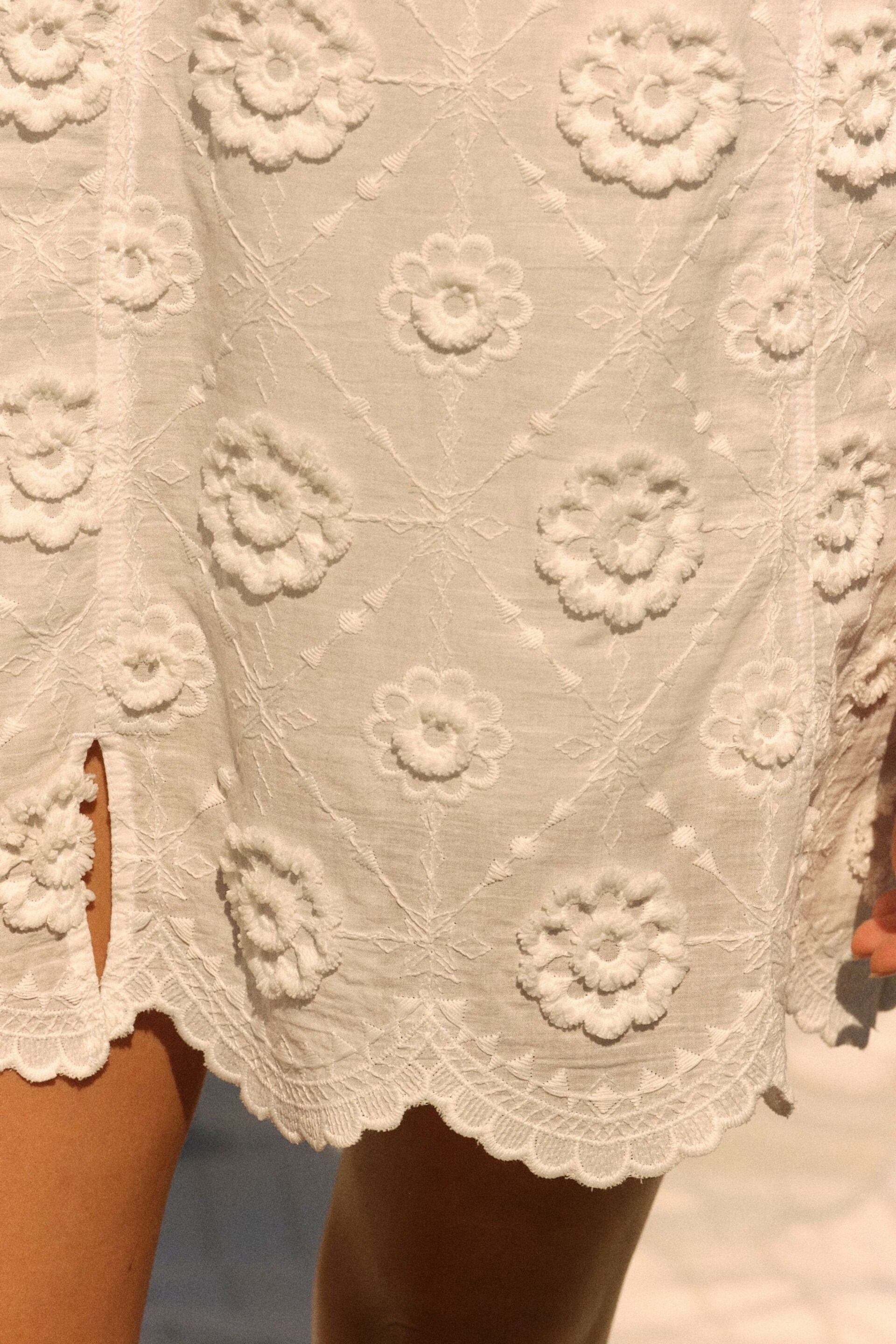 White 3D Embroidered Mini Summer Shift Dress - Image 8 of 11