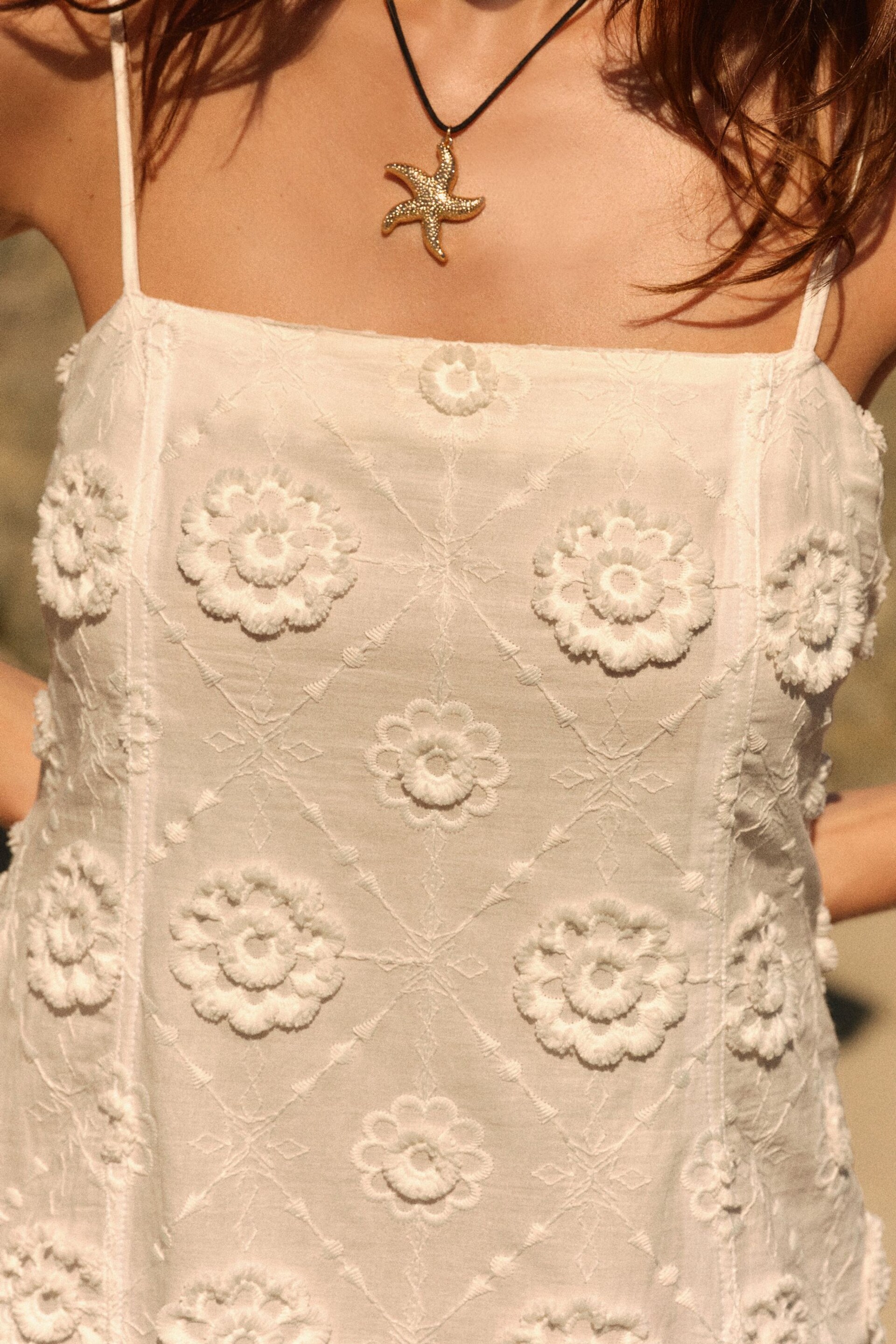 White 3D Embroidered Mini Summer Shift Dress - Image 9 of 11