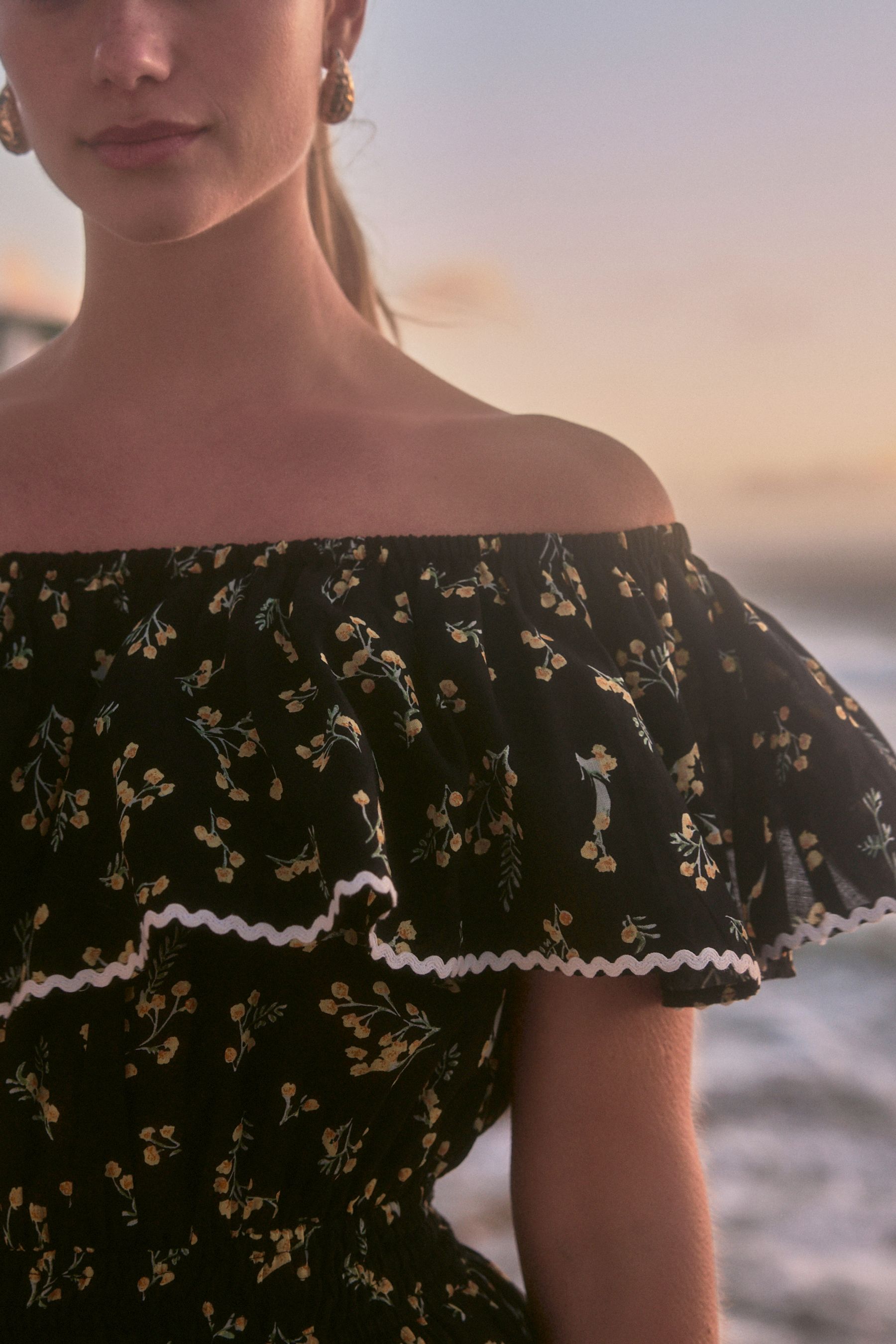 Buy Black Ditsy Off Shoulder Summer Skort 100 Cotton Floral Dress from the Next UK online shop