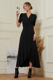 Jolie Moi Black Wrap Front Frill Hem Maxi Dress - Image 1 of 6
