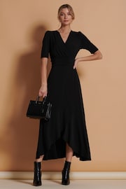 Jolie Moi Black Wrap Front Frill Hem Maxi Dress - Image 4 of 6