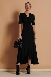 Jolie Moi Black Wrap Front Frill Hem Maxi Dress - Image 6 of 6