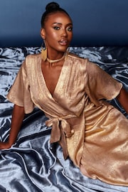 Jolie Moi Gold Metallic Effect Wrap Maxi Dress - Image 6 of 7