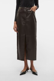 VERO MODA Brown Faux Leather Midi Skirt - Image 1 of 7