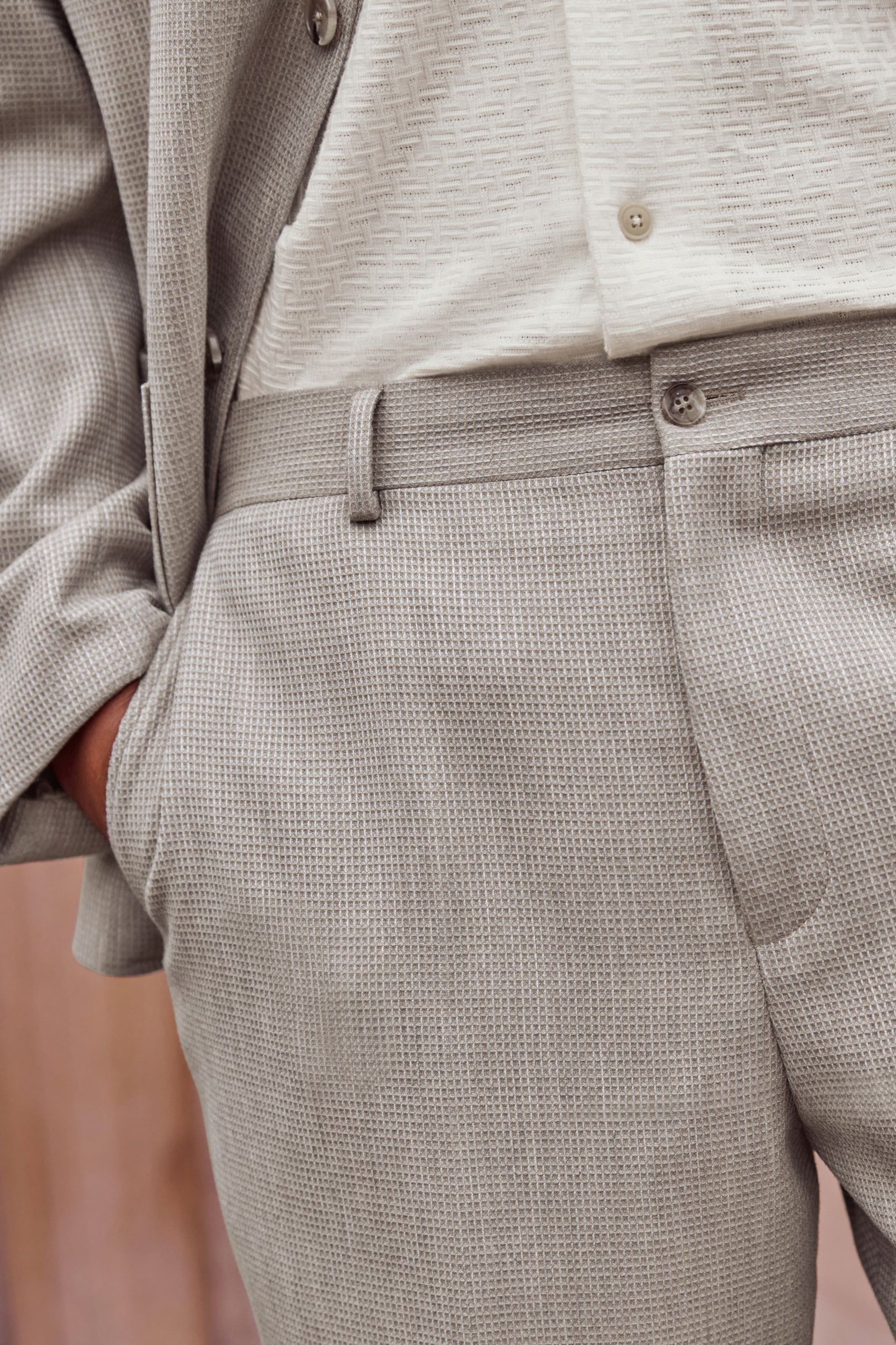 Neutral Slim Fit Waffle Texture Suit Trousers - Image 5 of 9