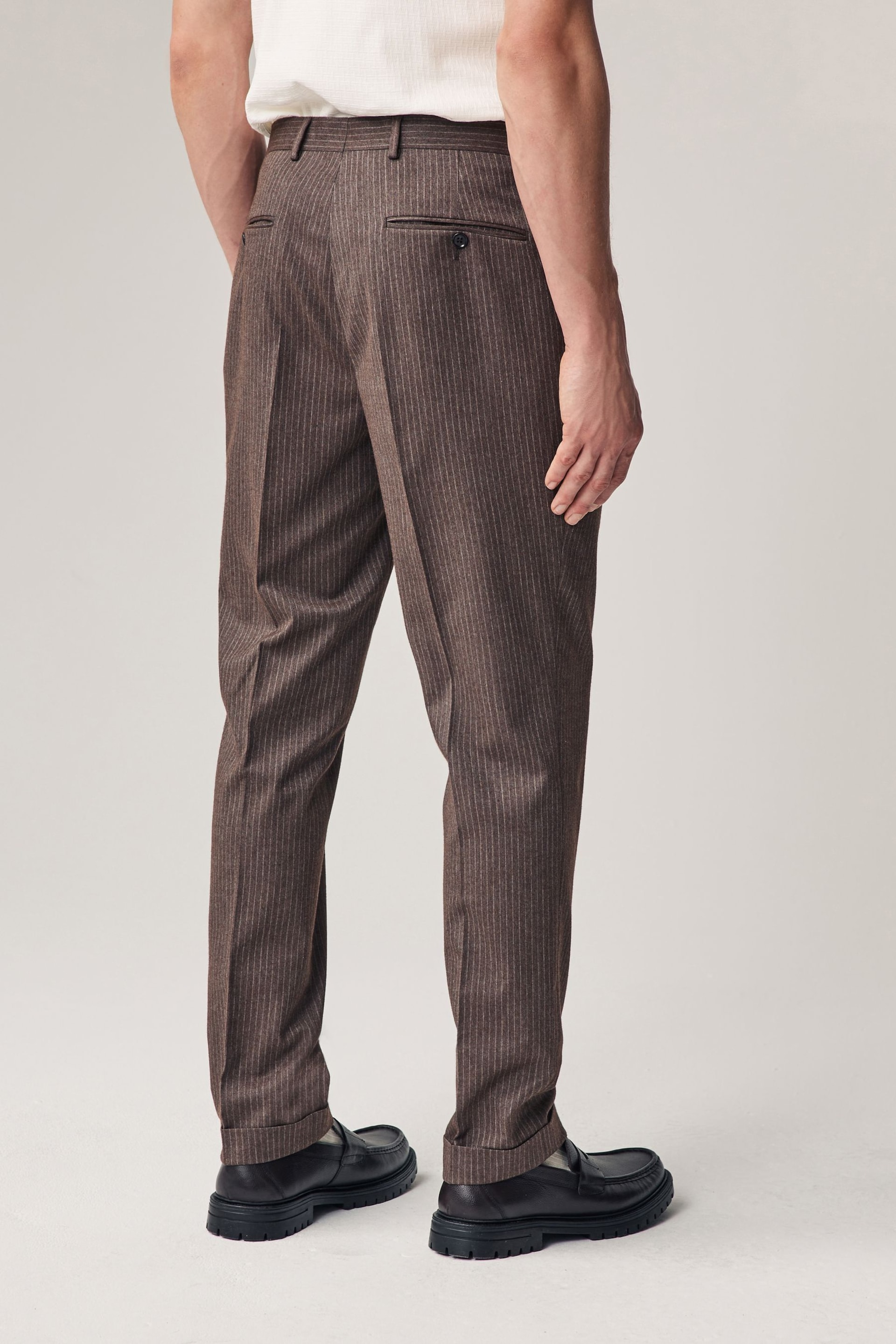 Brown Slim Fit Stripe Suit Trousers - Image 4 of 10