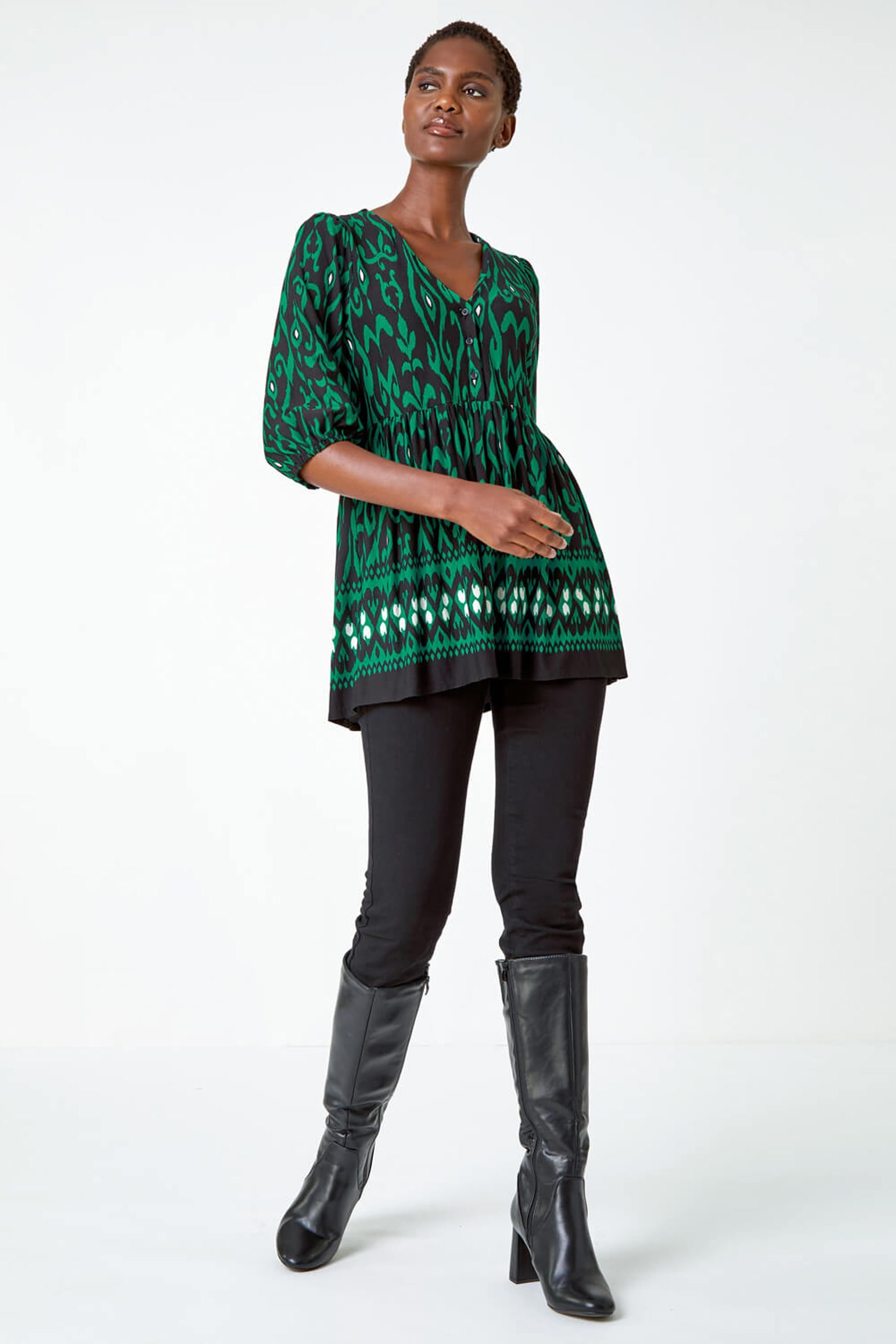 Buy Roman Green Patterned Stretch Tunic Smock Top from the Next UK online shop