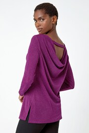 Roman Purple Sparkle Cowl Back Detail Stretch Top - Image 2 of 5