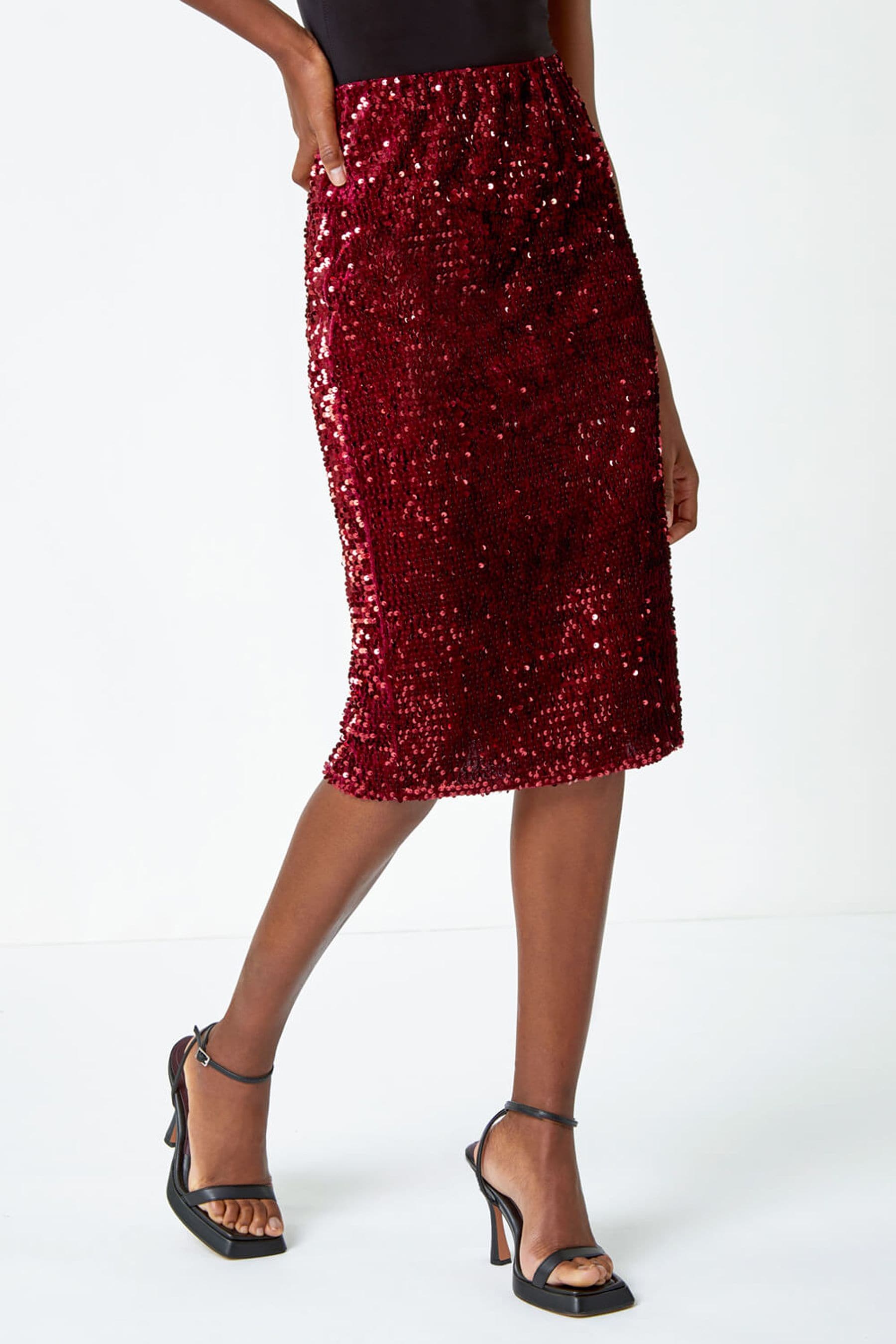 Buy Roman Red Sequin Velour Stretch Pencil Skirt from the Next UK online shop