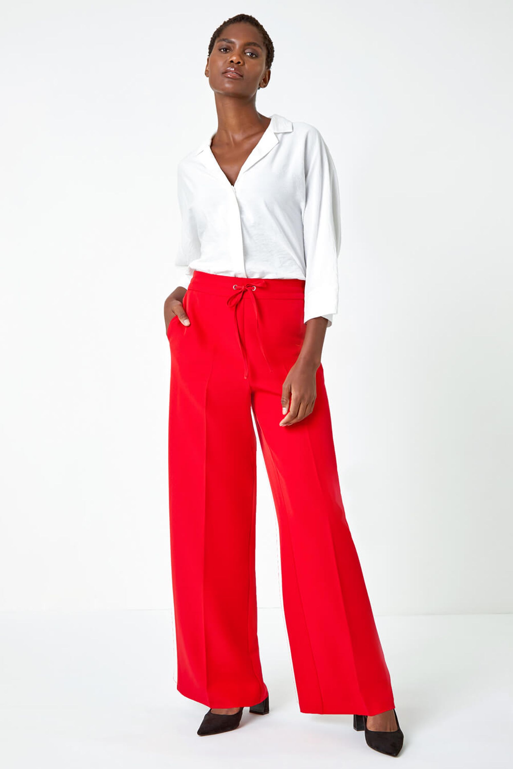 Buy Roman Red Wide Leg Tie Front Stretch Trousers from the Next UK online shop