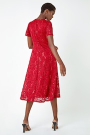 Roman Red Sequin Lace Twist Front Midi Dress - Image 2 of 6