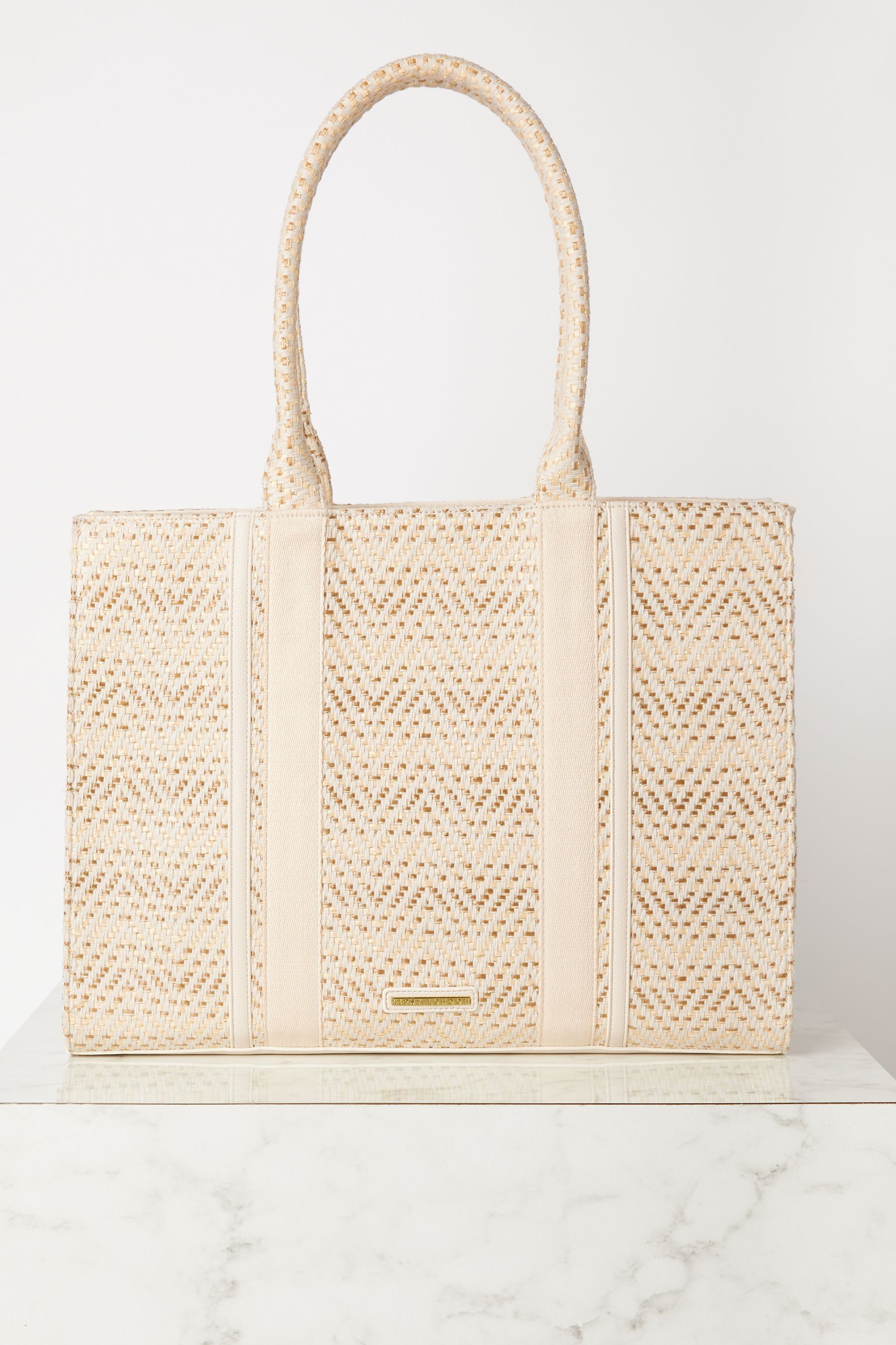 Buy Lipsy Cream Metallic Raffia Tote Bag from Next United Arab Emirates