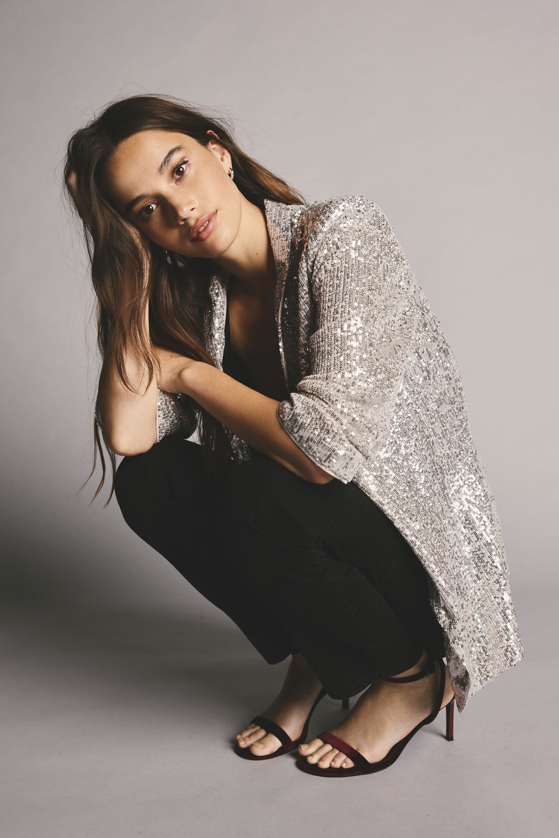 Buy Silver Sequin Ruched Sleeve Blazer from the Next UK online shop