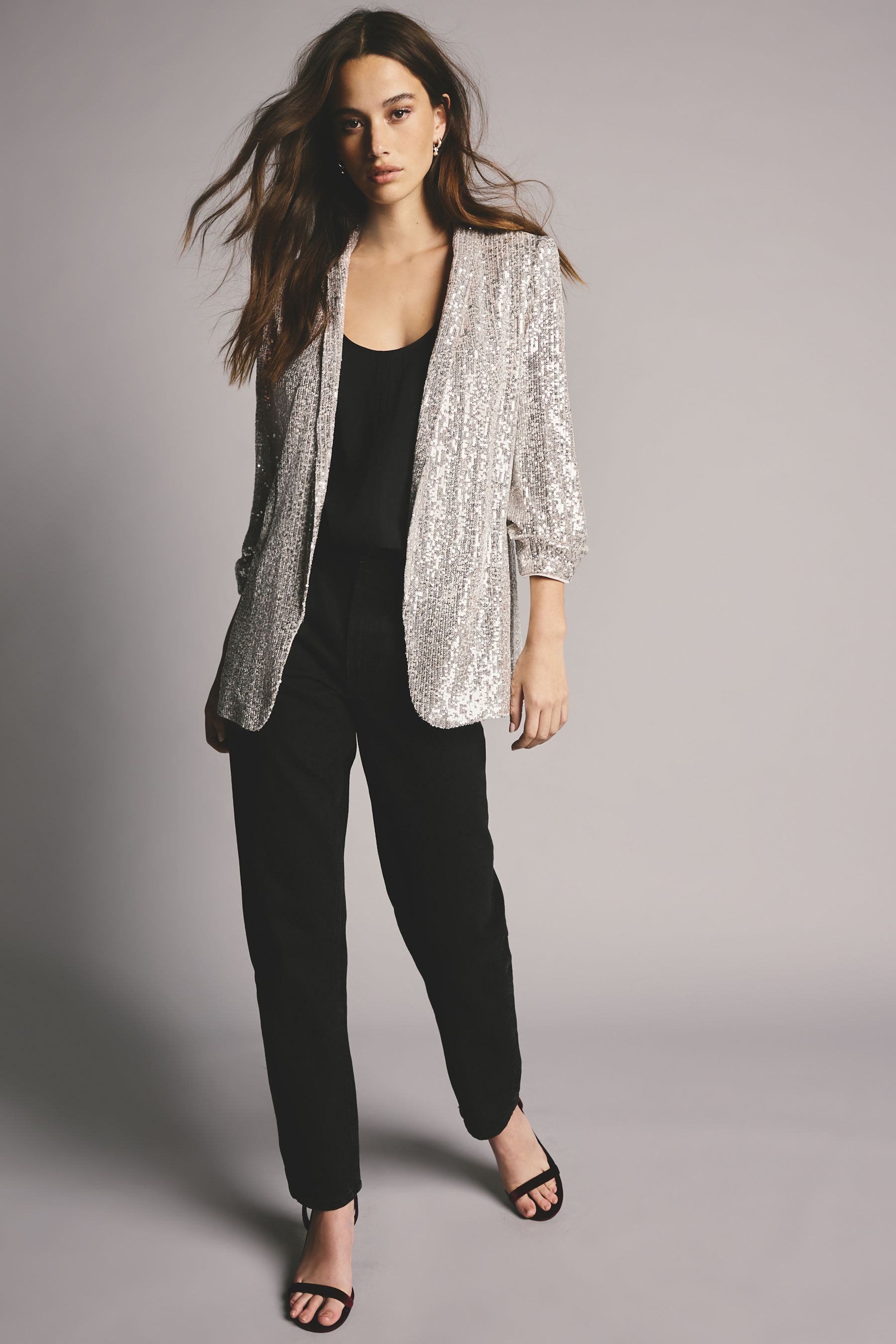 Womens silver sequin blazer hot sale