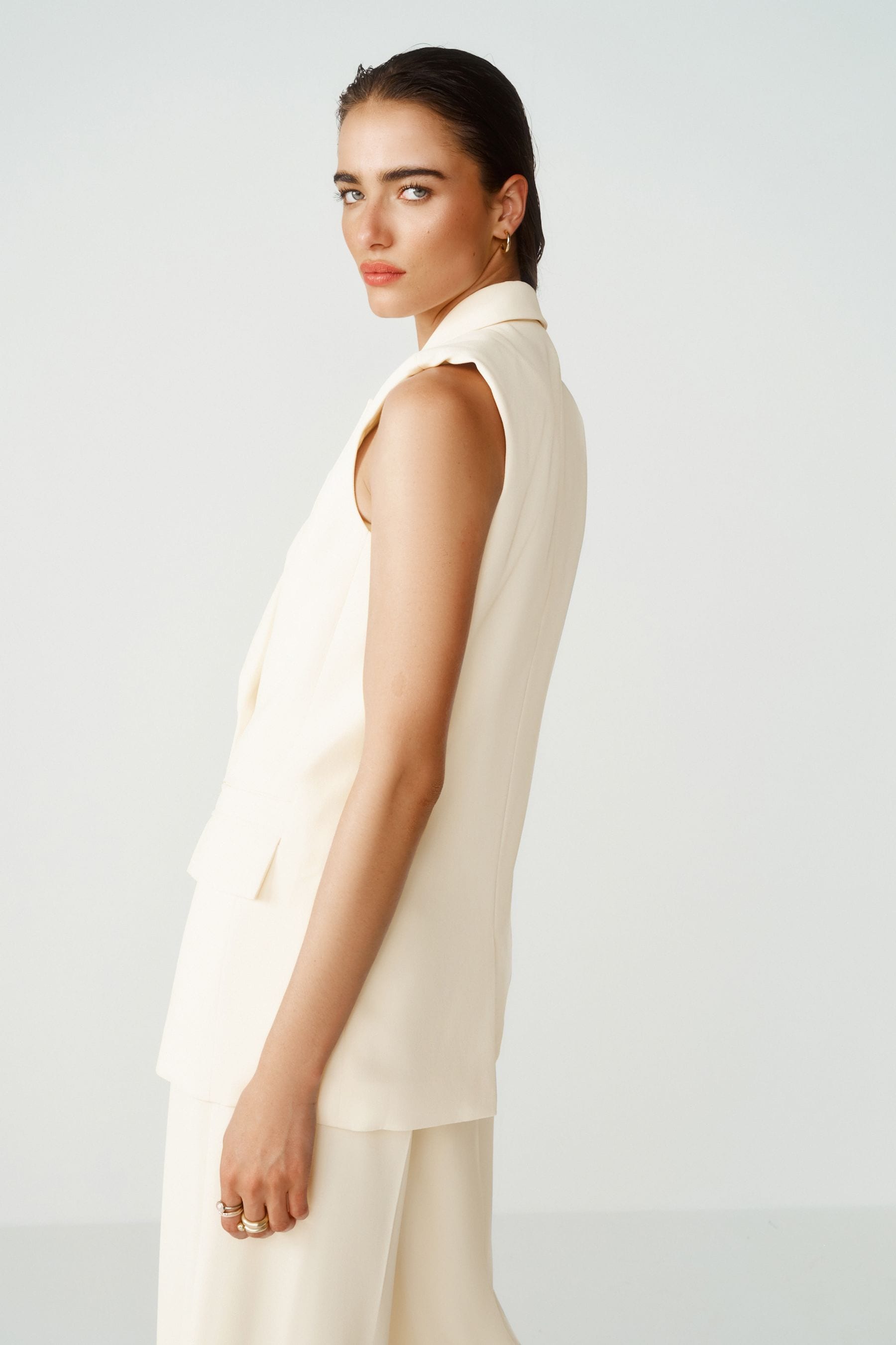 Buy Ecru Longline Sleeveless Double Breasted Blazer from the Next UK online shop