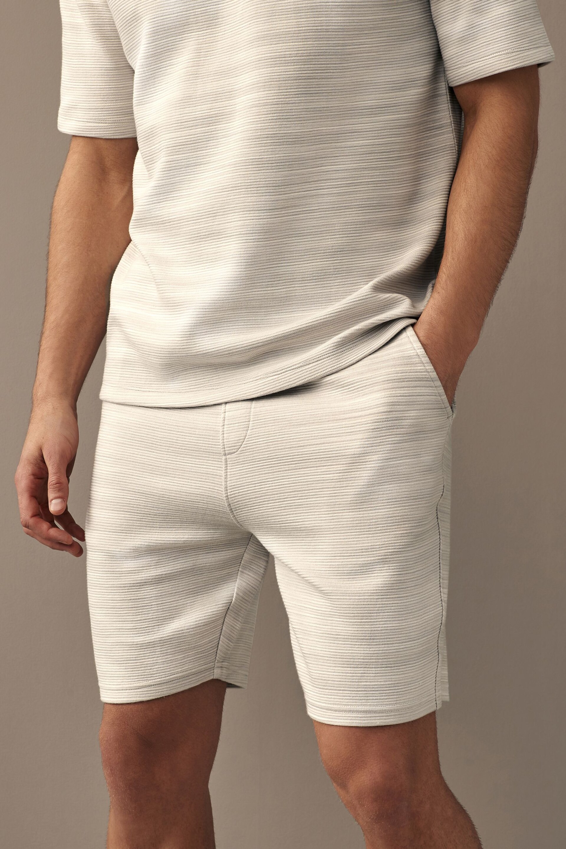 Grey Textured Zip Pocket Jersey Shorts - Image 3 of 9