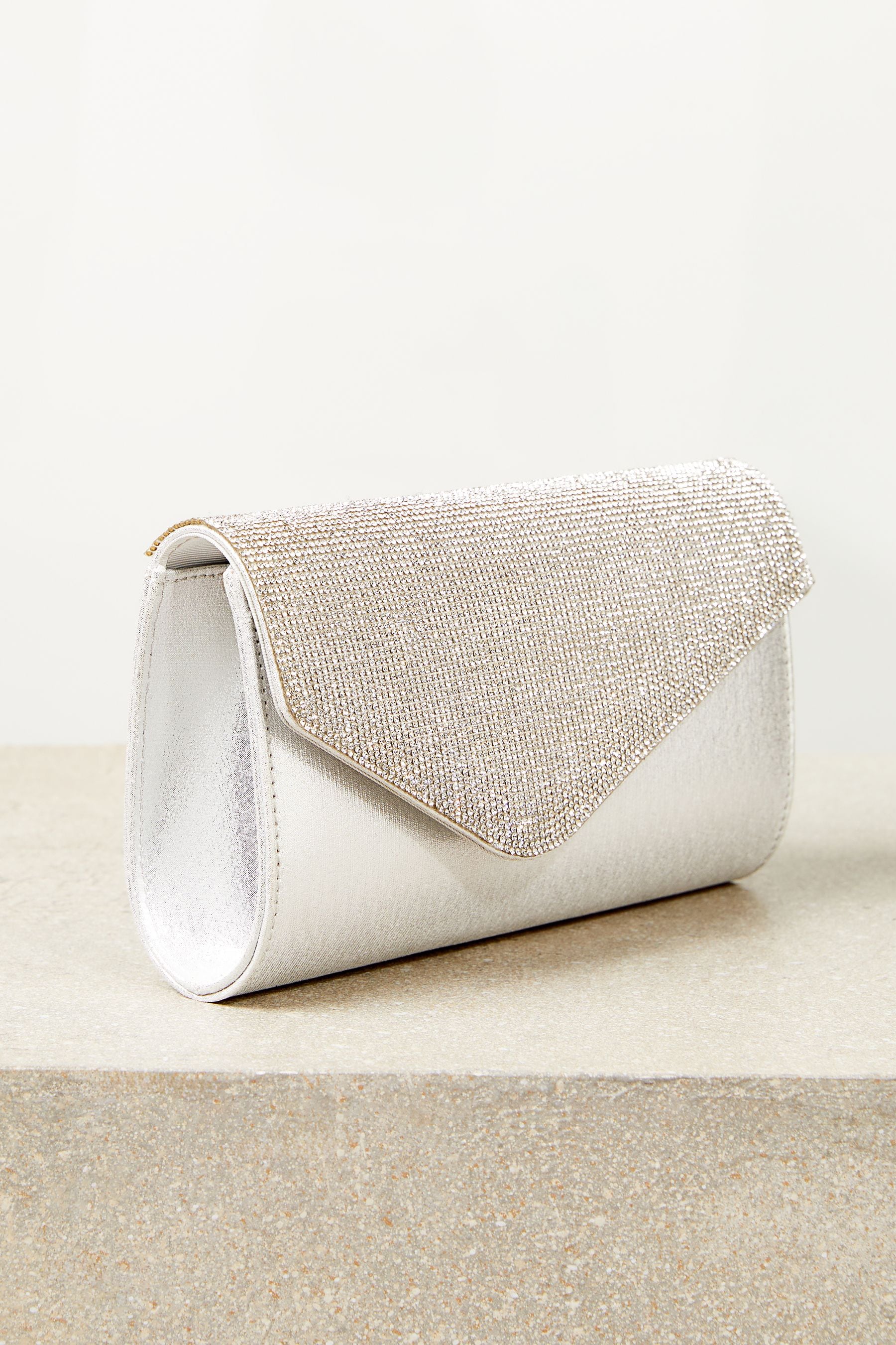Buy Lipsy Silver Diamonte Asymmetric Foldover Chain Clutch Bag from the Next UK online shop