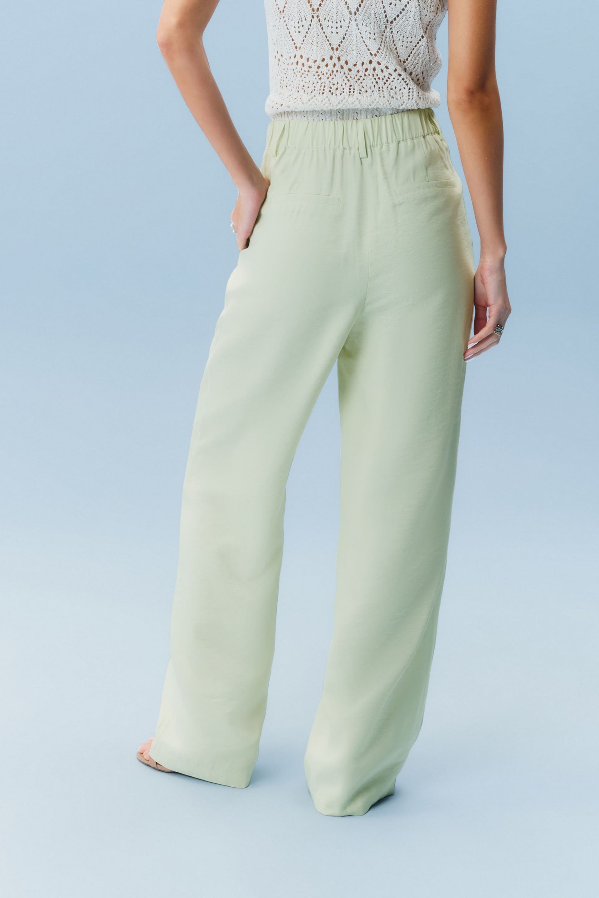 Mint Green Elasticated Back Wide Leg Trousers - Image 3 of 6
