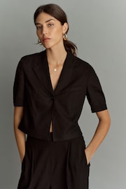 Black Cropped Linen Blend Boxy Top - Image 1 of 5